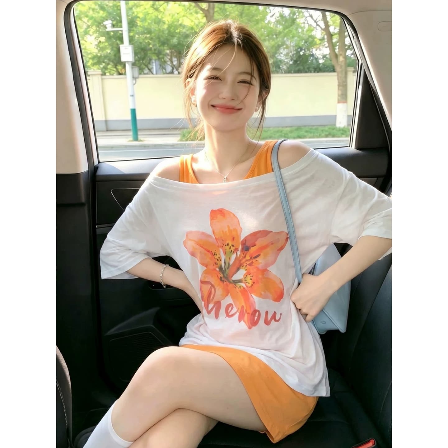 화이트 프린트 가면 자외선 차단 긴팔 티셔츠 여성 여름 Tulle 루즈핏 에어컨 블라우스 자이언트 잘 생긴 오프숄더 맨위 이미지 2