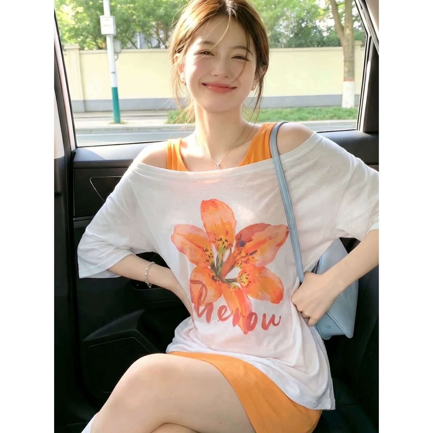 화이트 프린트 가면 자외선 차단 긴팔 티셔츠 여성 여름 Tulle 루즈핏 에어컨 블라우스 자이언트 잘 생긴 오프숄더 맨위 이미지 3