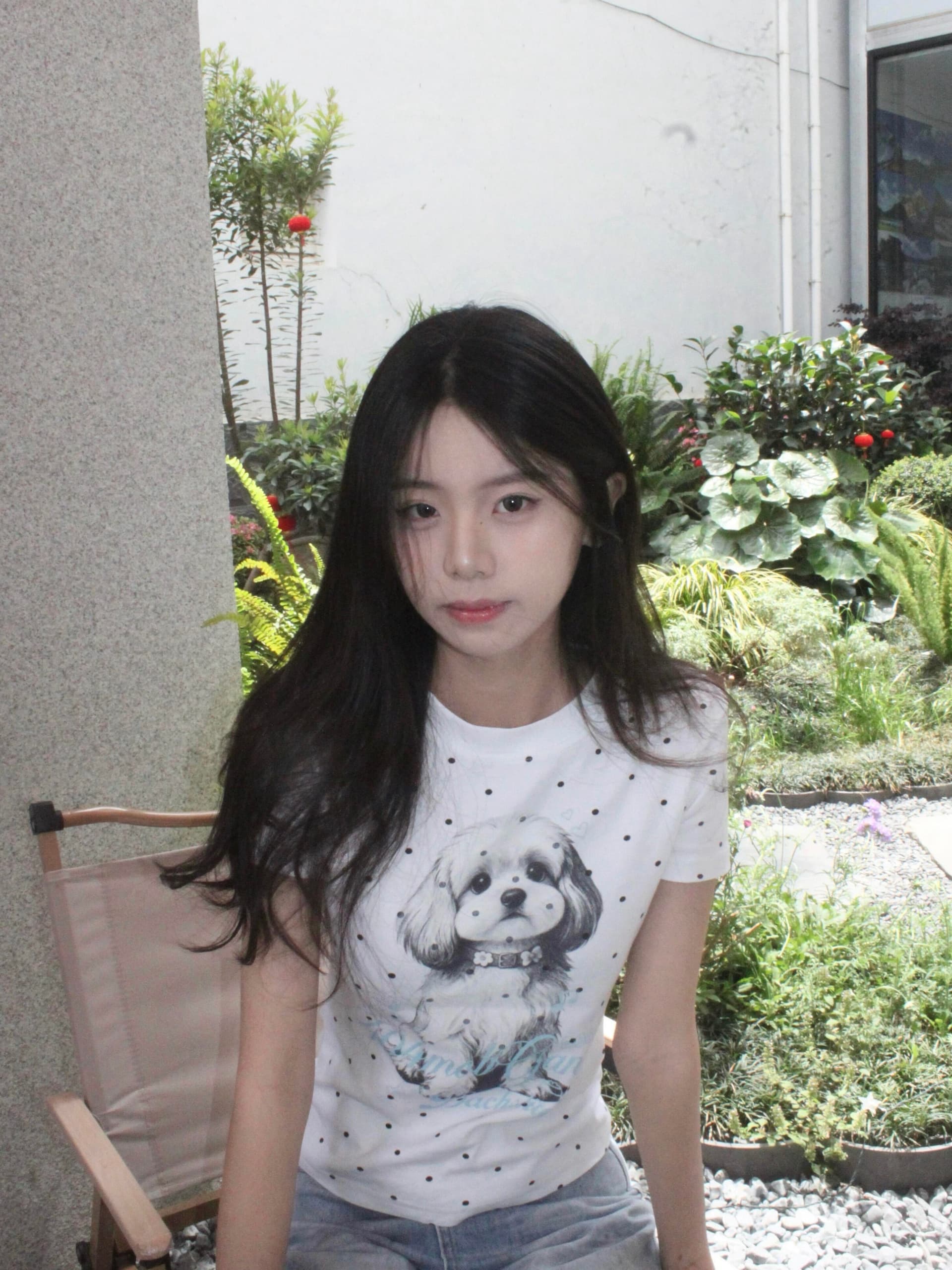 아메리칸 핫걸 검정색 전체 인쇄 도트 무늬 강아지 긍정적 인 어깨 반팔 티셔츠 여성 여름 새로운 몸매 가꾸기 슬림해 보이는 짧은 맨위 상세 이미지 1