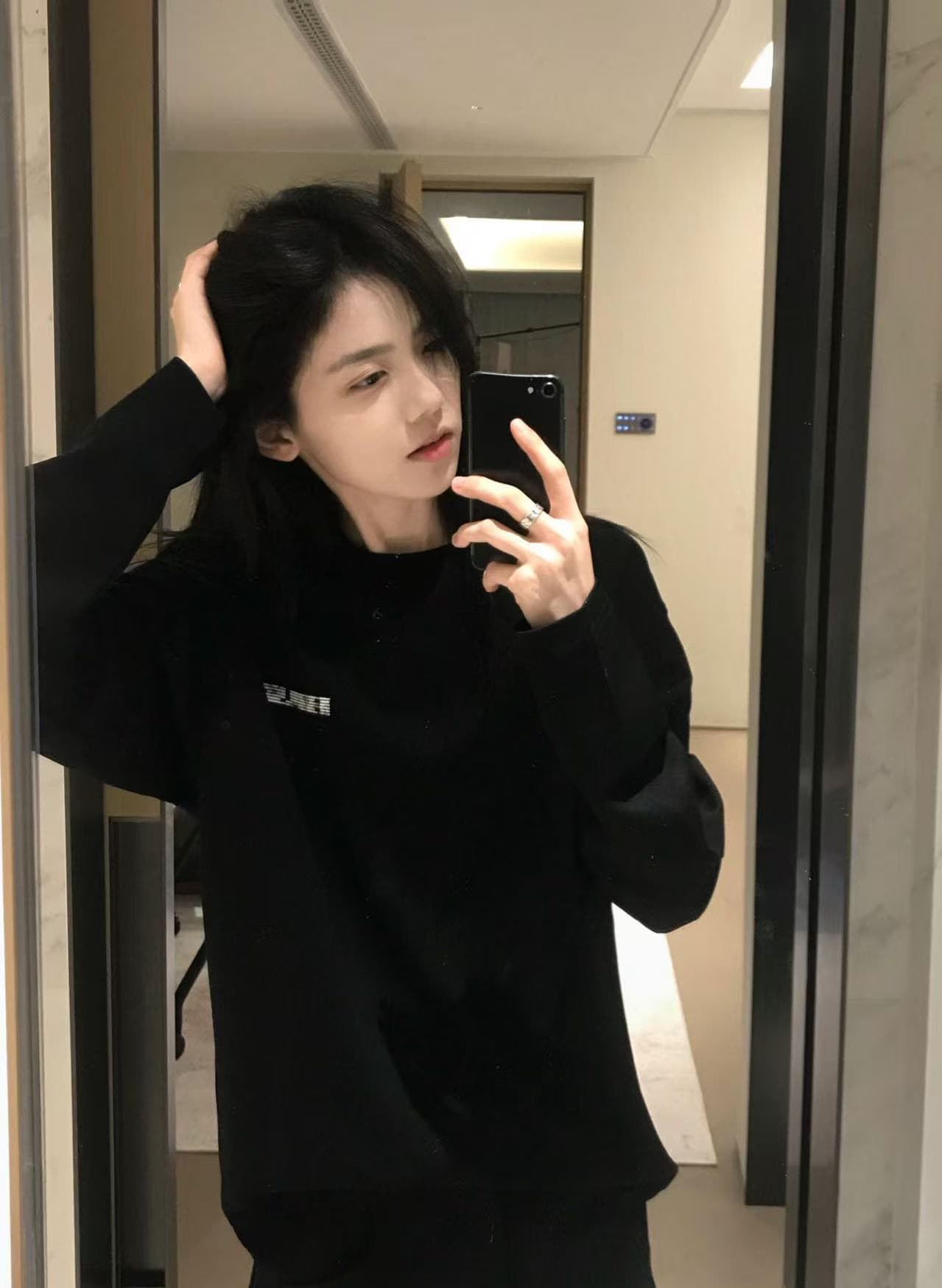 너 하나 바보 마 오래된 알파벳 전후 프린트 가을 새로운 아메리칸 레트로 순면 무거운 긴팔 티셔츠 여성 켜기 이미지 2