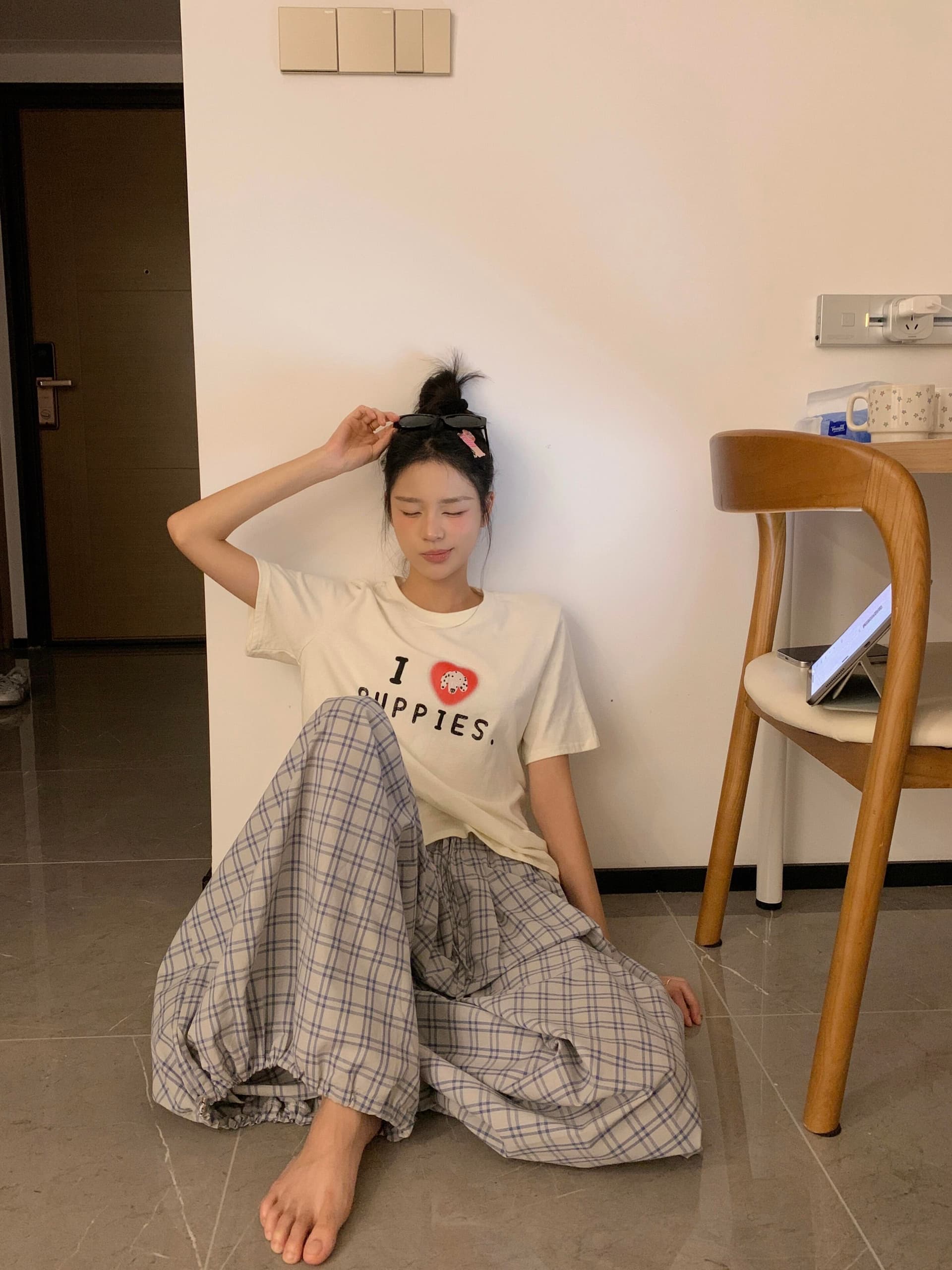 한 부서 작은 대중 개 하트 슬로건 프린트 긍정적 인 어깨 반팔 티셔츠 여성 여름 학원 슬림해 보이는 캐주얼 쇼트 스타일 맨위 상세 이미지 5