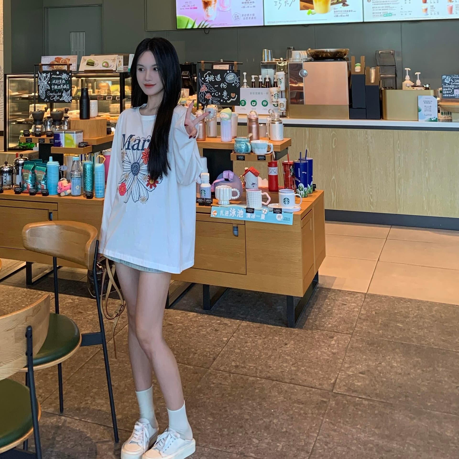 작은 데이지 긴팔 얇은 스타일 자외선 차단 티셔츠 여성 여름 새로운 루즈핏 품격 슬림해 보이는 라운드 넥 맨위 이미지 5