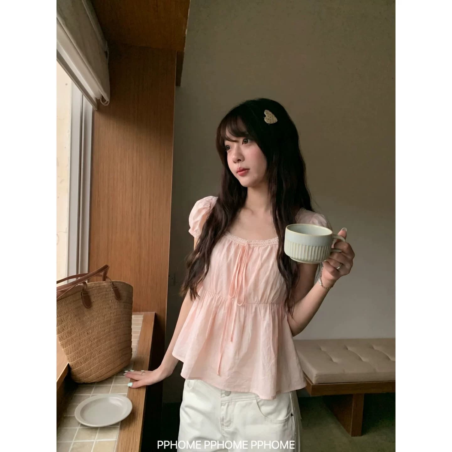 광장 칼라 레이스 레이스 반팔 셔츠 나비 넥타이 거품 소매 맨위 이미지 3