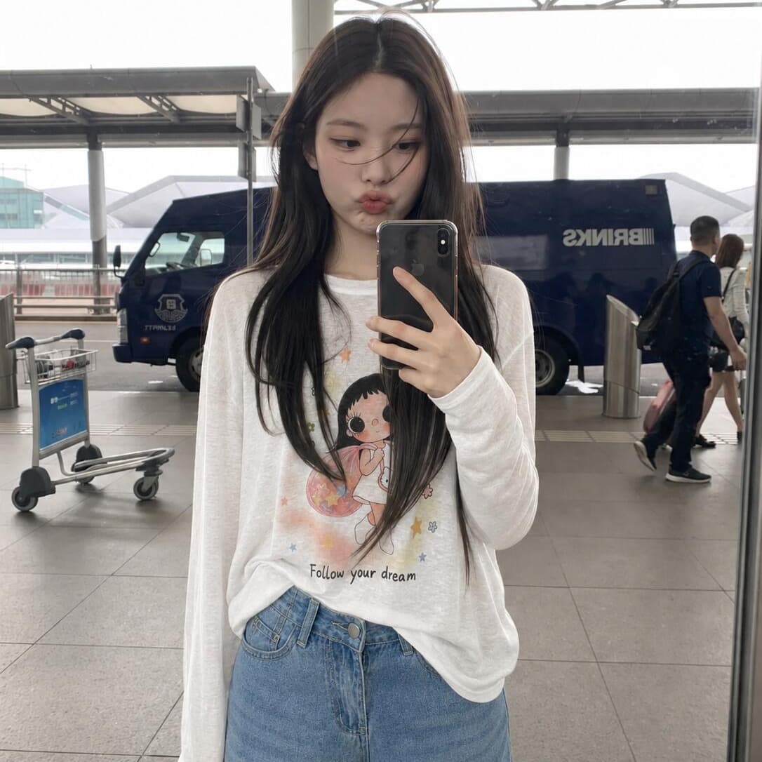 백팩 작은 옥 달콤한 스타일 귀여운 3 차원 작은 꽃 블라우스 티셔츠 새로운 다용도 루즈핏 마이크로 ~을 통해 긴팔 이미지 5
