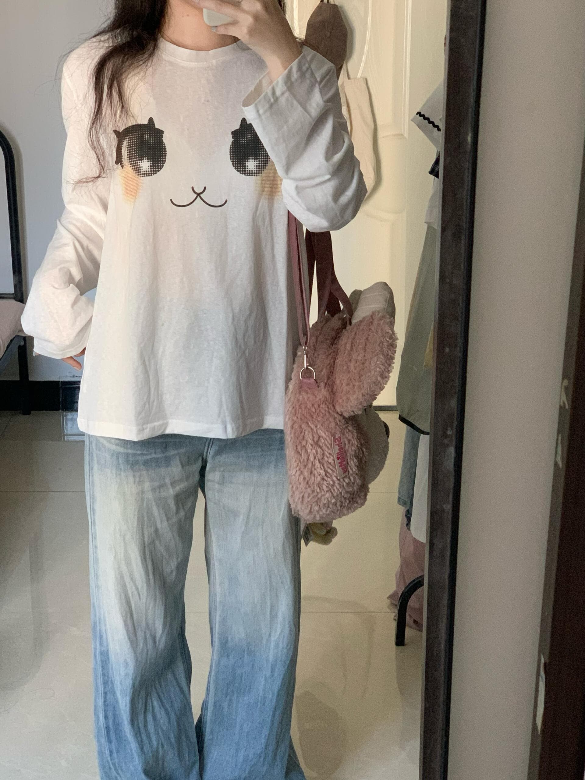 느슨함 무료 눈꽃 질감 센스 눈 프린트 루즈핏 티셔츠 여성 가을 긴팔 맨위 이미지 2