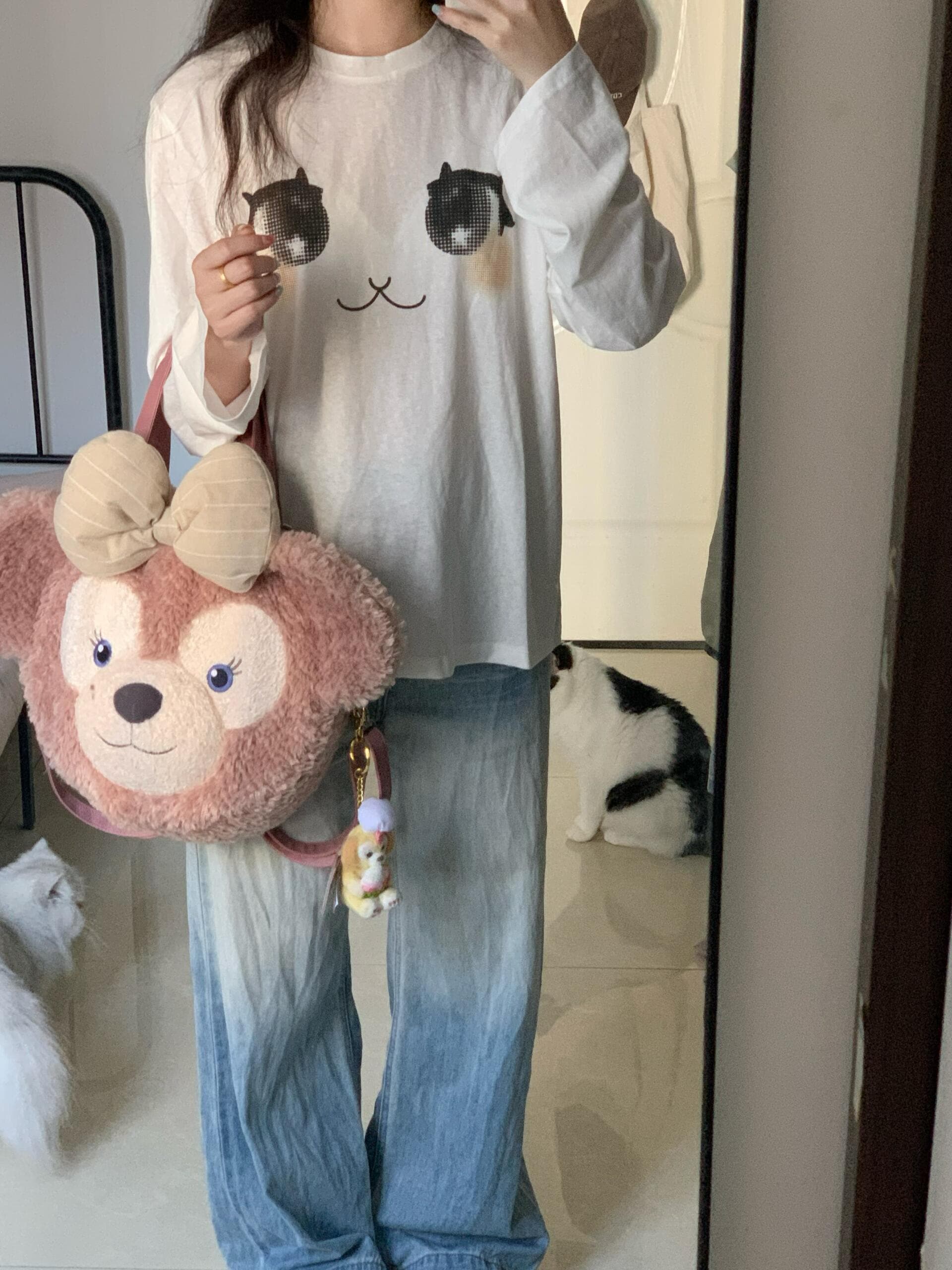 느슨함 무료 눈꽃 질감 센스 눈 프린트 루즈핏 티셔츠 여성 가을 긴팔 맨위 상세 이미지 2
