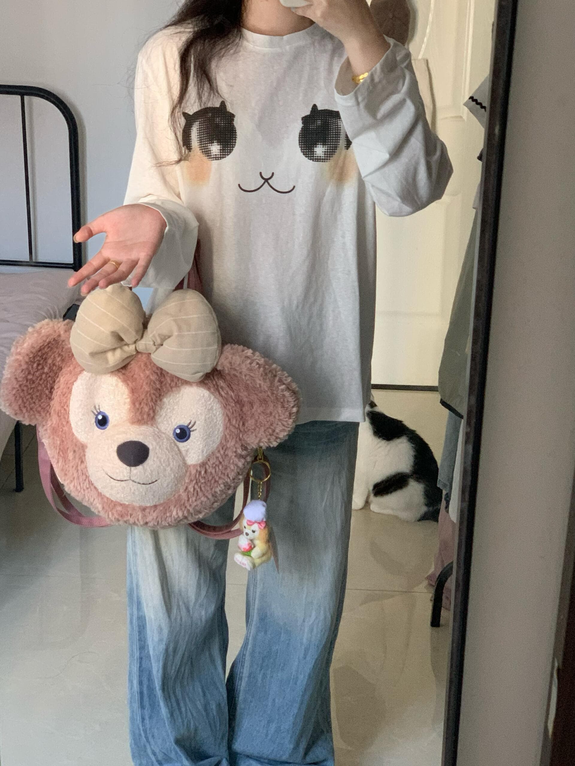 느슨함 무료 눈꽃 질감 센스 눈 프린트 루즈핏 티셔츠 여성 가을 긴팔 맨위 상세 이미지 4