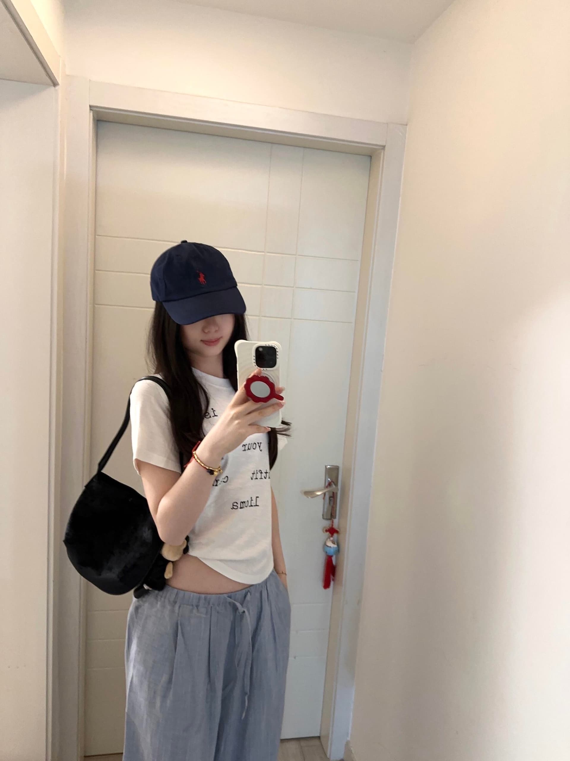 청소 일상 짧은 tee 프린트 대나무 마디 면 긍정적 인 어깨 반팔 여성 몸매 가꾸기 슬림해 보이는 캐주얼 맨위 이미지 3