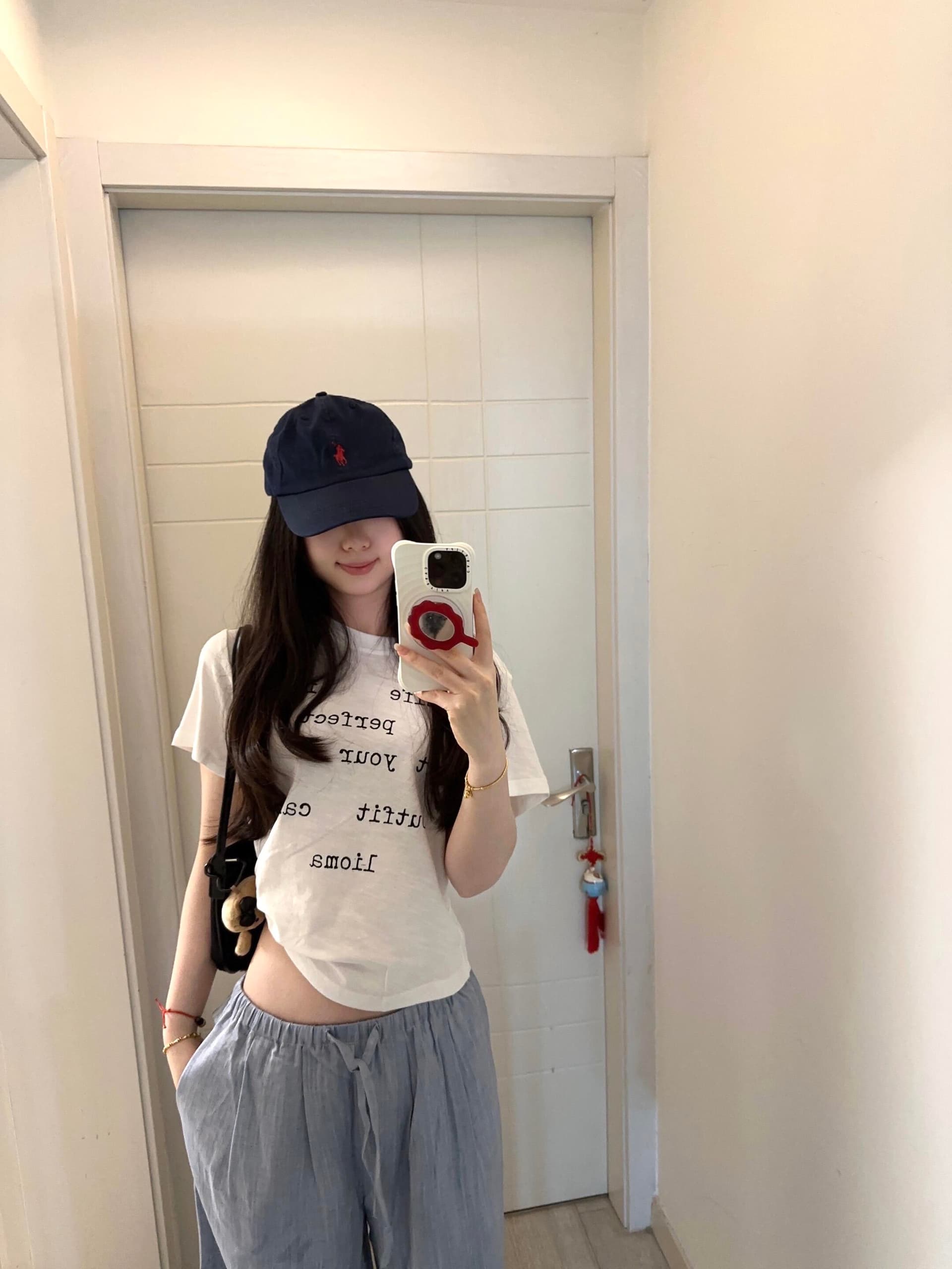 청소 일상 짧은 tee 프린트 대나무 마디 면 긍정적 인 어깨 반팔 여성 몸매 가꾸기 슬림해 보이는 캐주얼 맨위 상세 이미지 1