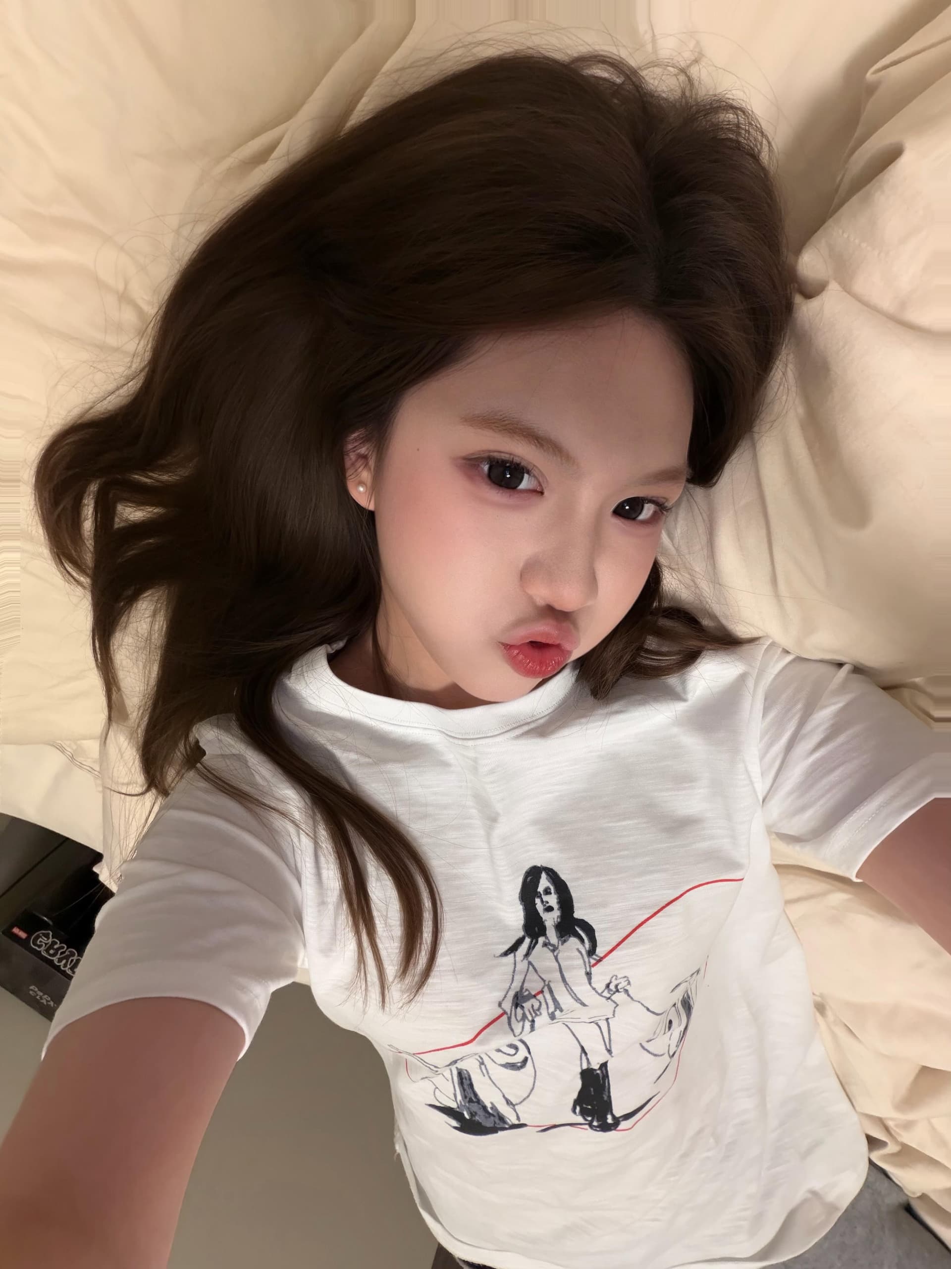 달팽이 소녀 대나무 마디 순면 화이트 반팔 티셔츠 여성 여름 디자인 센스 작은 대중 루즈핏 다용도 반소매 맨위 이미지 3