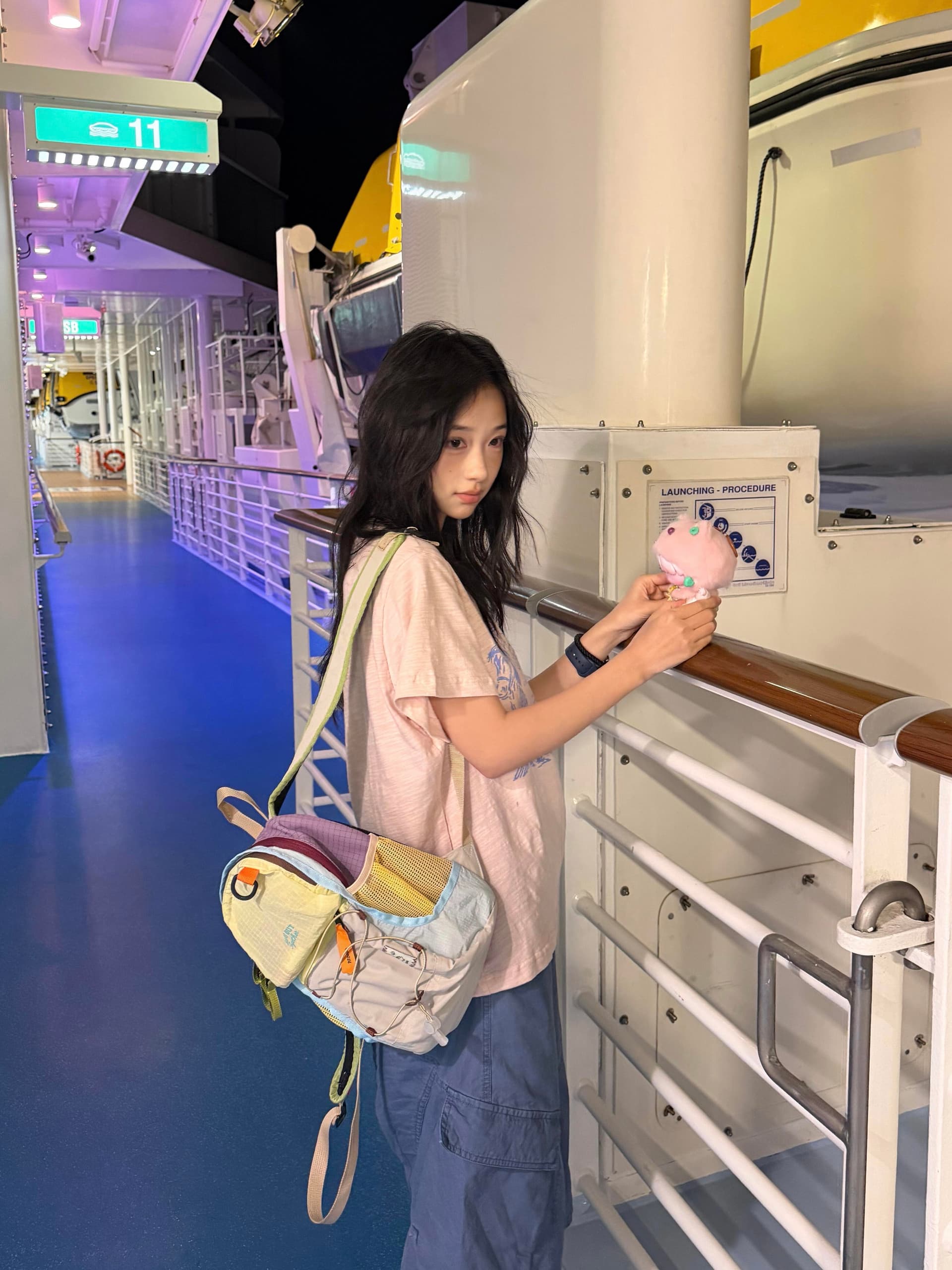 핑크색 대나무 마디 면 수채화 프린트 반팔 티셔츠 여름 캐주얼 다용도 슬림해 보이는 긍정적 인 어깨 의류 상세 이미지 2