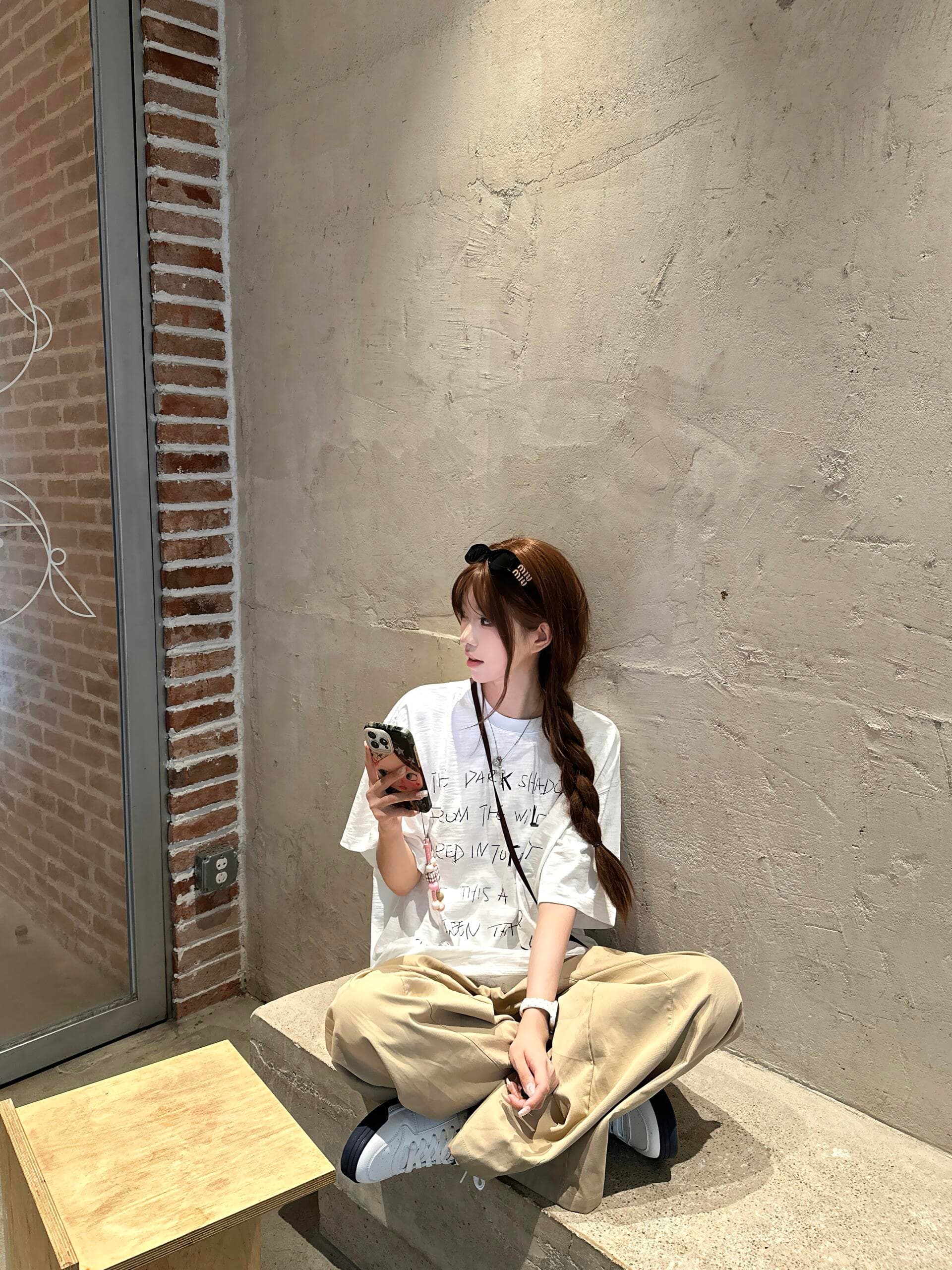 아메리칸 대나무 마디 면 알파벳 프린트 반팔 티셔츠 여성 여름 라운드 넥 루즈핏 화이트 작은 대중 맨위 트렌디 이미지 2
