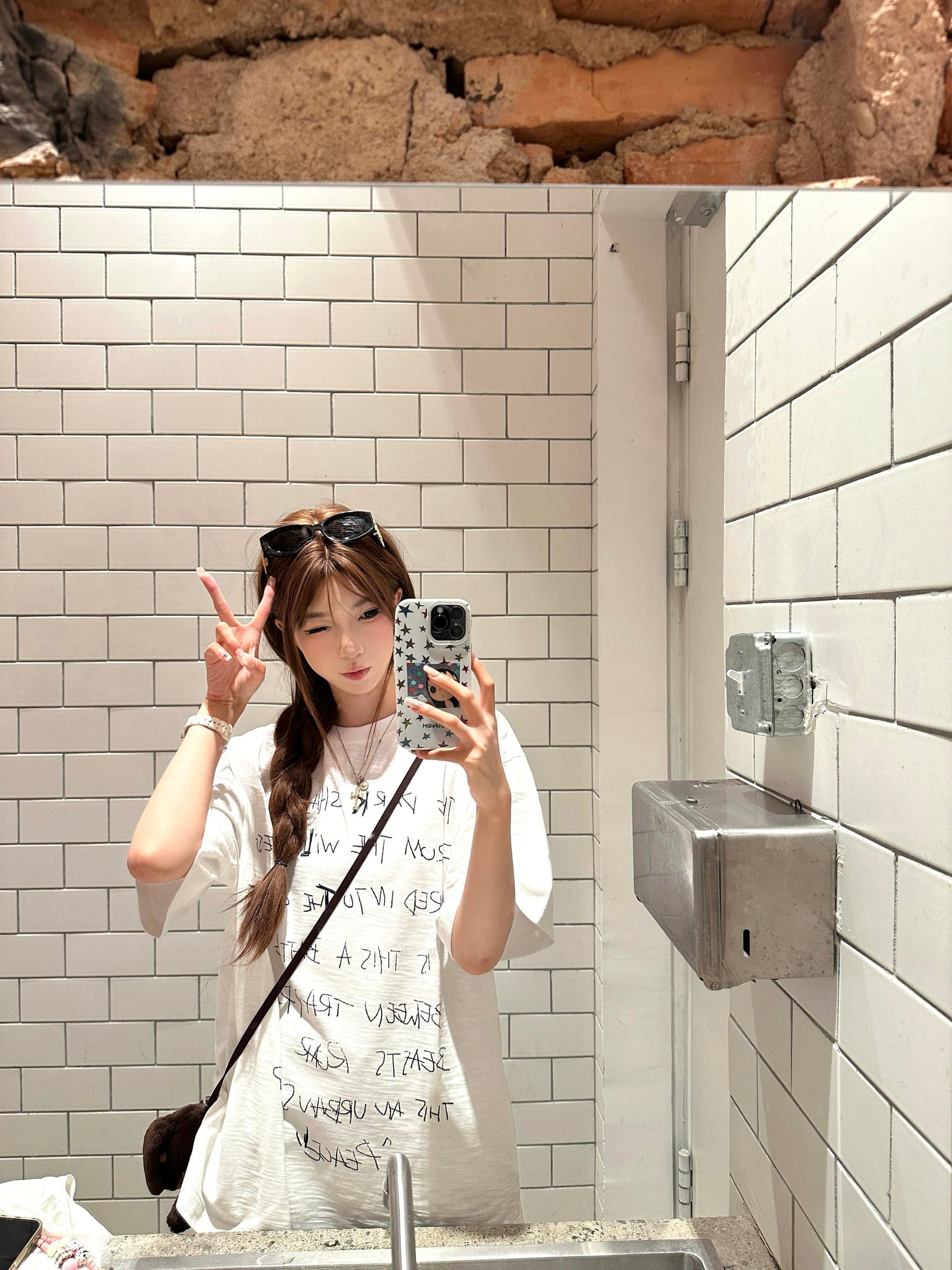 아메리칸 대나무 마디 면 알파벳 프린트 반팔 티셔츠 여성 여름 라운드 넥 루즈핏 화이트 작은 대중 맨위 트렌디
