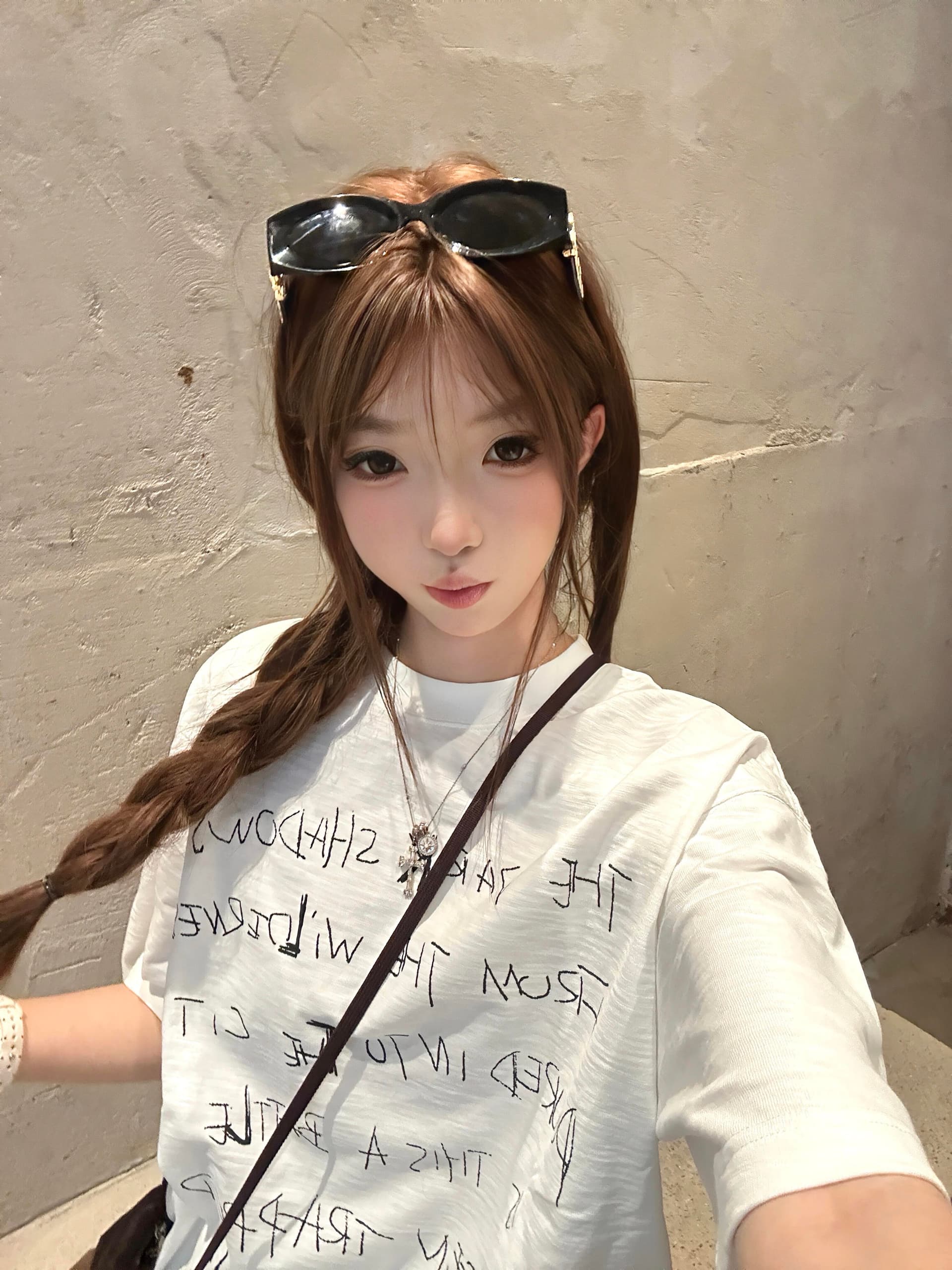 아메리칸 대나무 마디 면 알파벳 프린트 반팔 티셔츠 여성 여름 라운드 넥 루즈핏 화이트 작은 대중 맨위 트렌디 상세 이미지 5