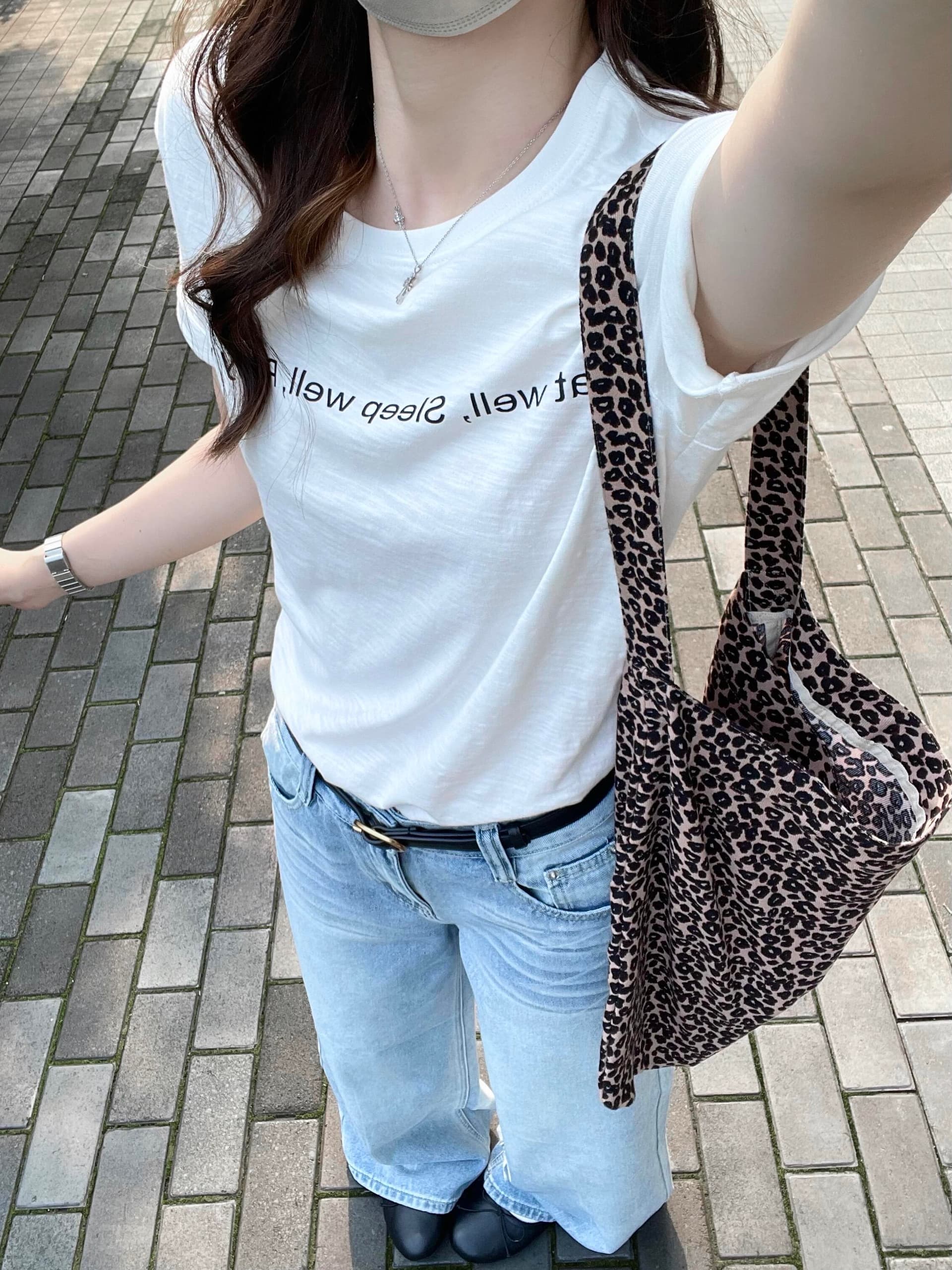 한 부서 대나무 마디 면 알파벳 프린트 반팔 티셔츠 여성 슈퍼 잘 생긴 ~ 중 캐주얼 패션 미니멀리즘 다용도 출퇴근 맨위 이미지 3