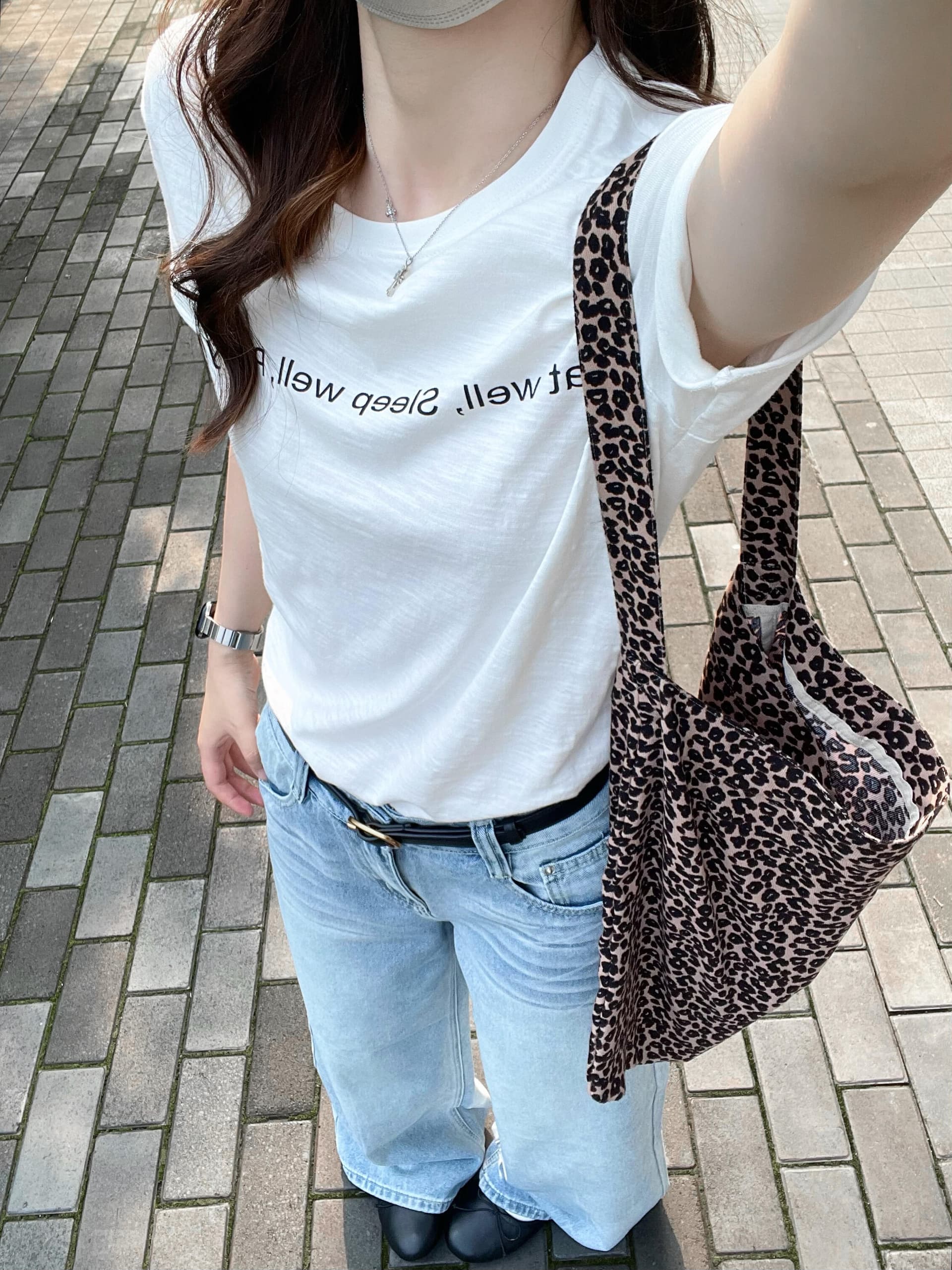 한 부서 대나무 마디 면 알파벳 프린트 반팔 티셔츠 여성 슈퍼 잘 생긴 ~ 중 캐주얼 패션 미니멀리즘 다용도 출퇴근 맨위 상세 이미지 2