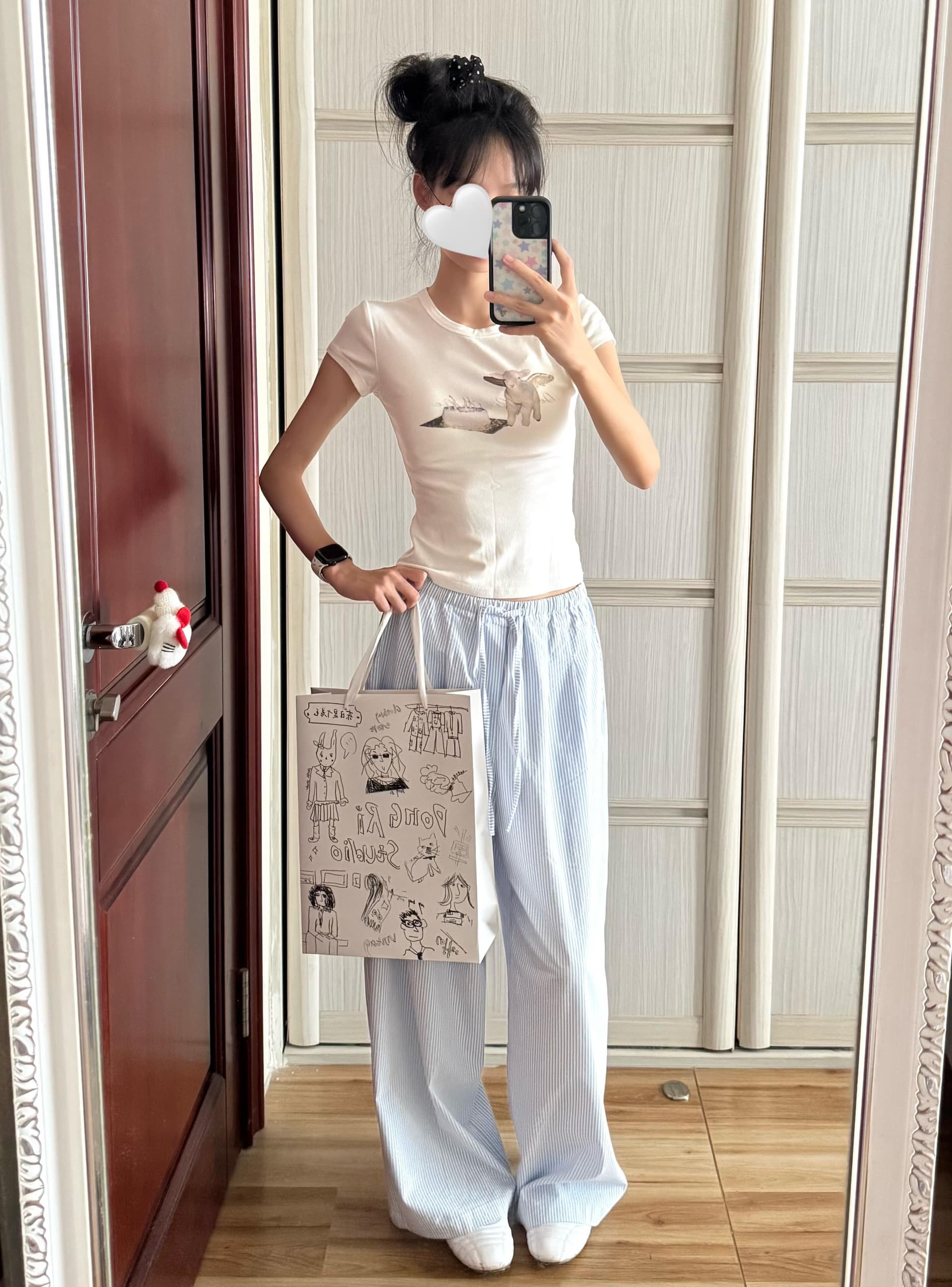 고유 한 아니요 명중 섹션 직접 만든 작은 양 들 프린트 긍정적 인 어깨 반팔 티셔츠 한 부서 ins 라운드 넥 쇼트 스타일 순수한 여성 여름 이미지 4