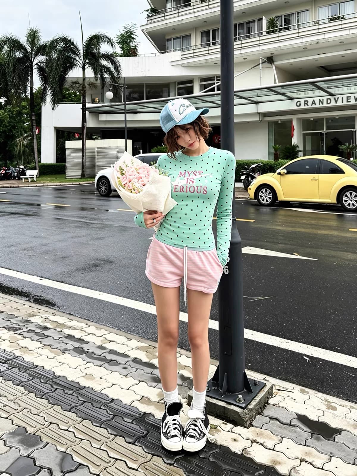 한 부서 도파민 도트 무늬 프린트 몸매 가꾸기 긴팔 티셔츠 이른 가을 작은 키 긍정적 인 어깨 슬림해 보이는 맨위 이미지 2
