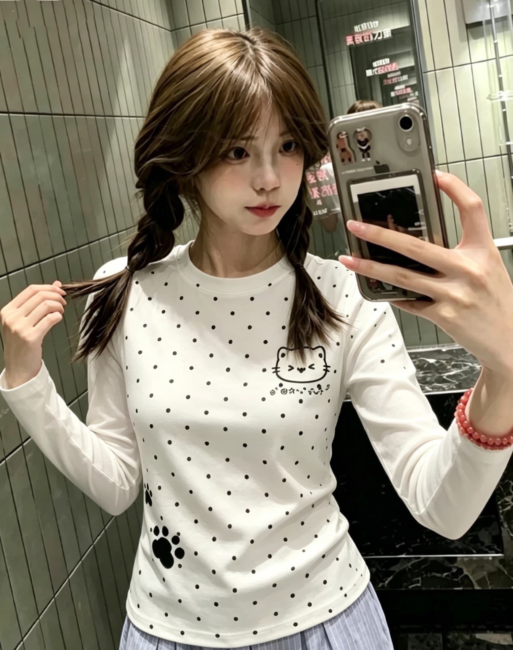 2026 새로운 디자인 센스 레트로 고급 다용도 도트 무늬 긴팔 티셔츠 여성 순면 몸매 가꾸기 라운드 넥 슬림해 보이는 맨위 상세 이미지 3