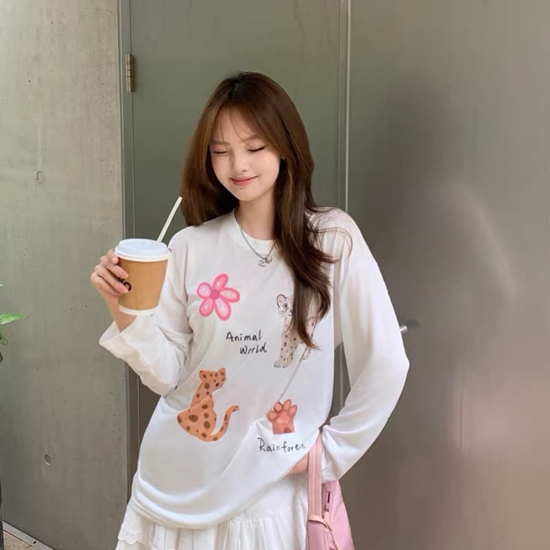 한 부서 재미있는 만화 자외선 차단 블라우스 긴팔 티셔츠 여성 여름 새로운 캐주얼 다용도 루즈핏 맨위 트렌디 상세 이미지 1