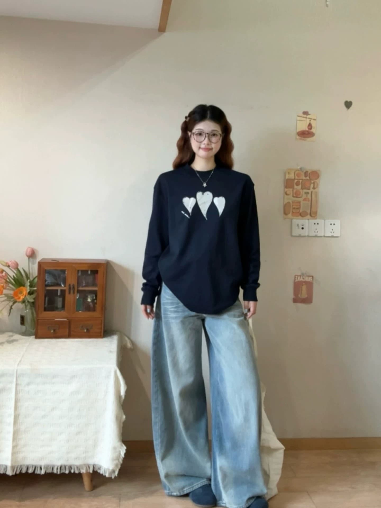 라운드 넥 느슨함 센스 아메리칸 조수 브랜드 레트로 하트 긴팔 티셔츠 루즈핏 느긋한 바람 맨위 상세 이미지 2