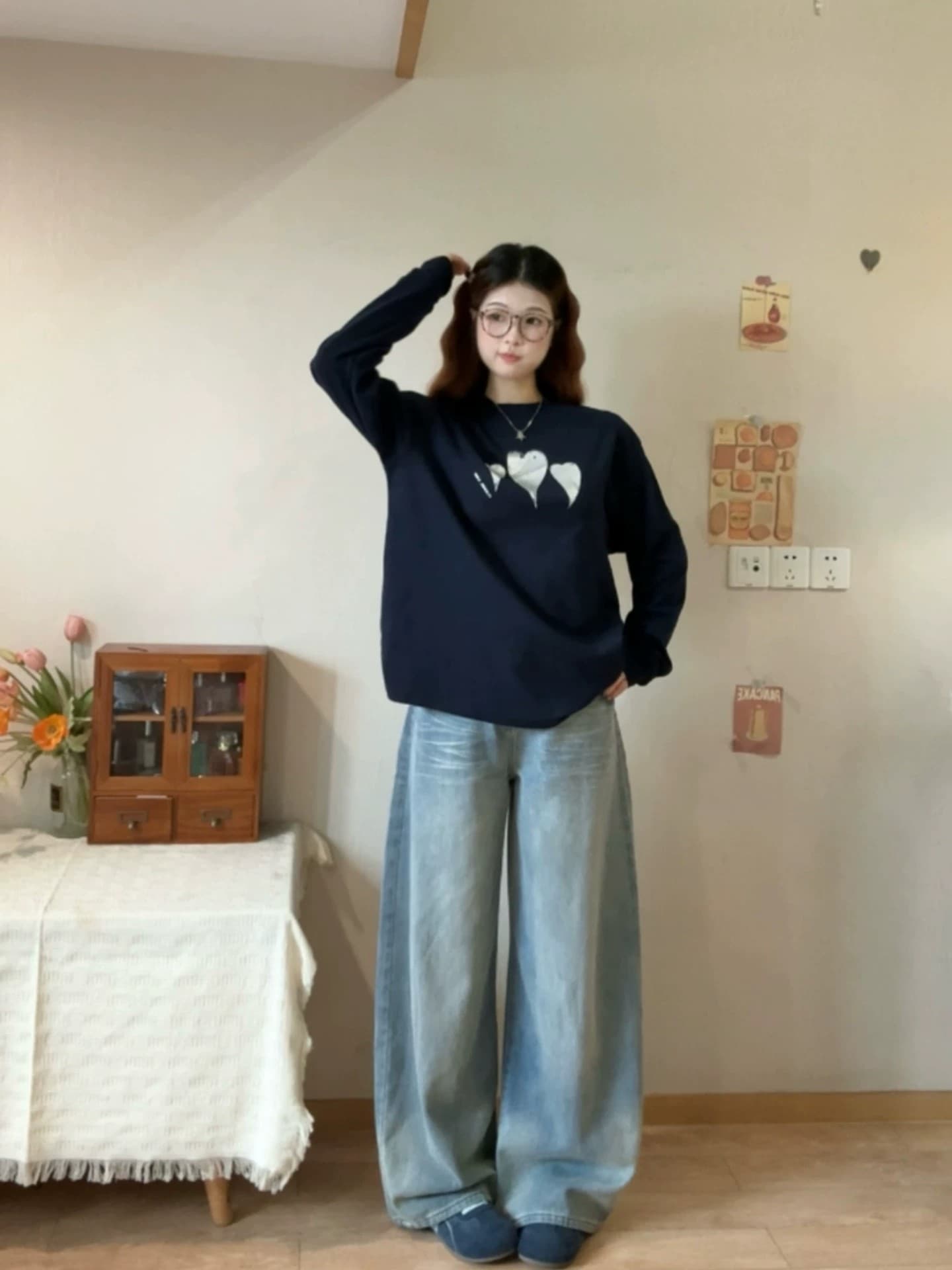 라운드 넥 느슨함 센스 아메리칸 조수 브랜드 레트로 하트 긴팔 티셔츠 루즈핏 느긋한 바람 맨위 상세 이미지 3
