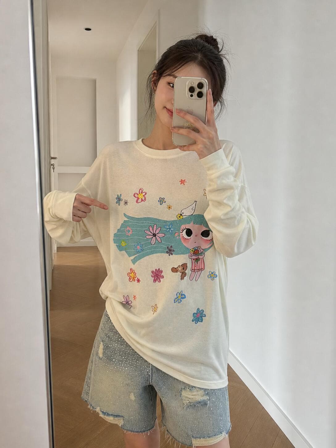 느긋한 바람 작은 대중 꽃 긴 머리 소녀 프린트 얇고 가벼운 자외선 차단 블라우스 여성 여름 루즈핏 마이크로 ~을 통해 캐주얼 긴팔 이미지 4