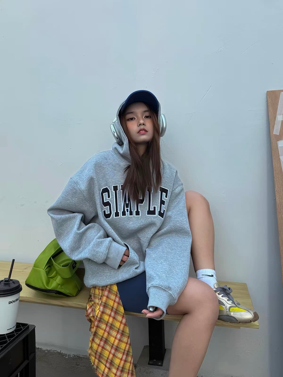 아메리칸 레트로 프린트 알파벳 회색 후드 티 스웨터 여성 세트 헤드 기어 셔츠 루즈핏 oversize 느긋한 바람 맨위 이미지 2
