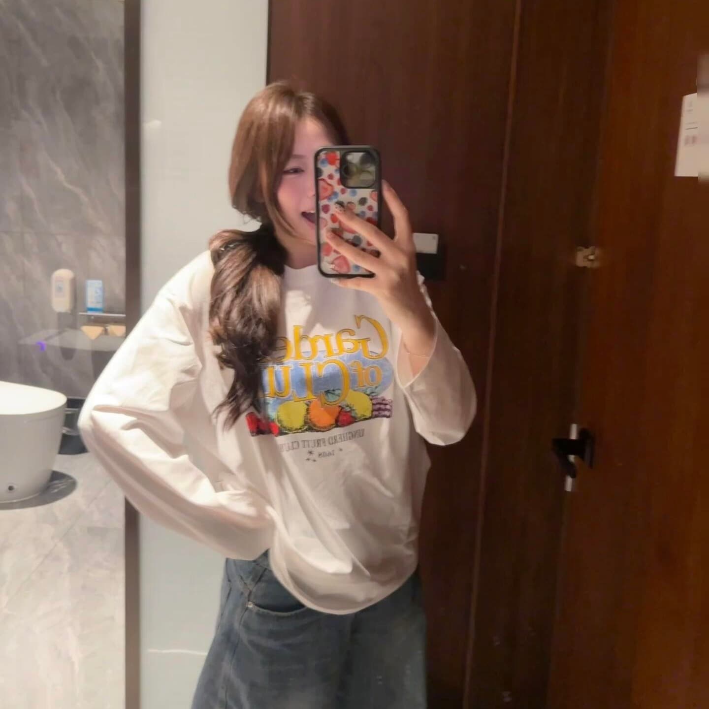 한 부서 알파벳 프린트 긴팔 티셔츠 여성 봄 루즈핏 느긋한 디자인 센스 다용도 캐주얼 맨위 이미지 5