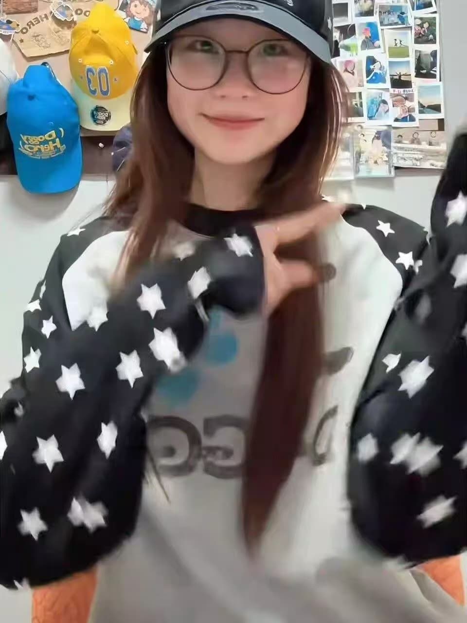 아메리칸 레트로 별 배색 삽입 어깨 소매 길이 소매 티셔츠 여성 봄 가을 2026 새로운 일본식 빛 아시아 인 만화 맨위 이미지 4