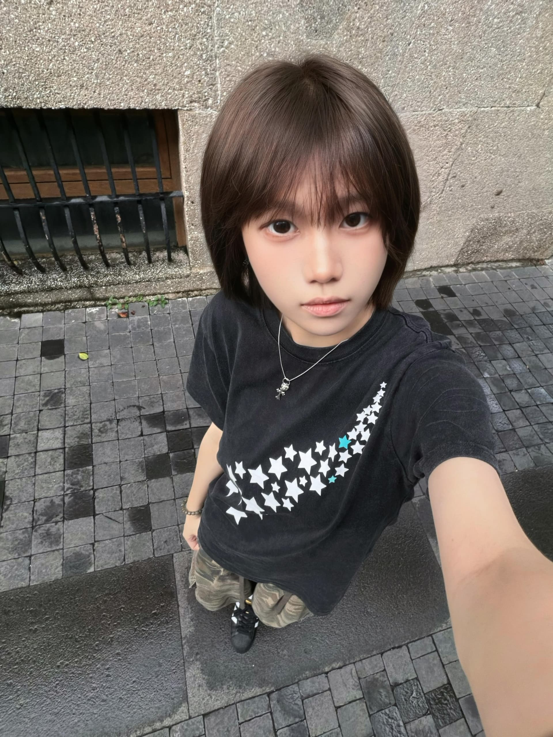 한 부서 ins 달콤함 학원 스타일 워싱 마 오래된 순면 반팔 티셔츠 여성 재미있는 별 프린트 트렌디 상세 이미지 4