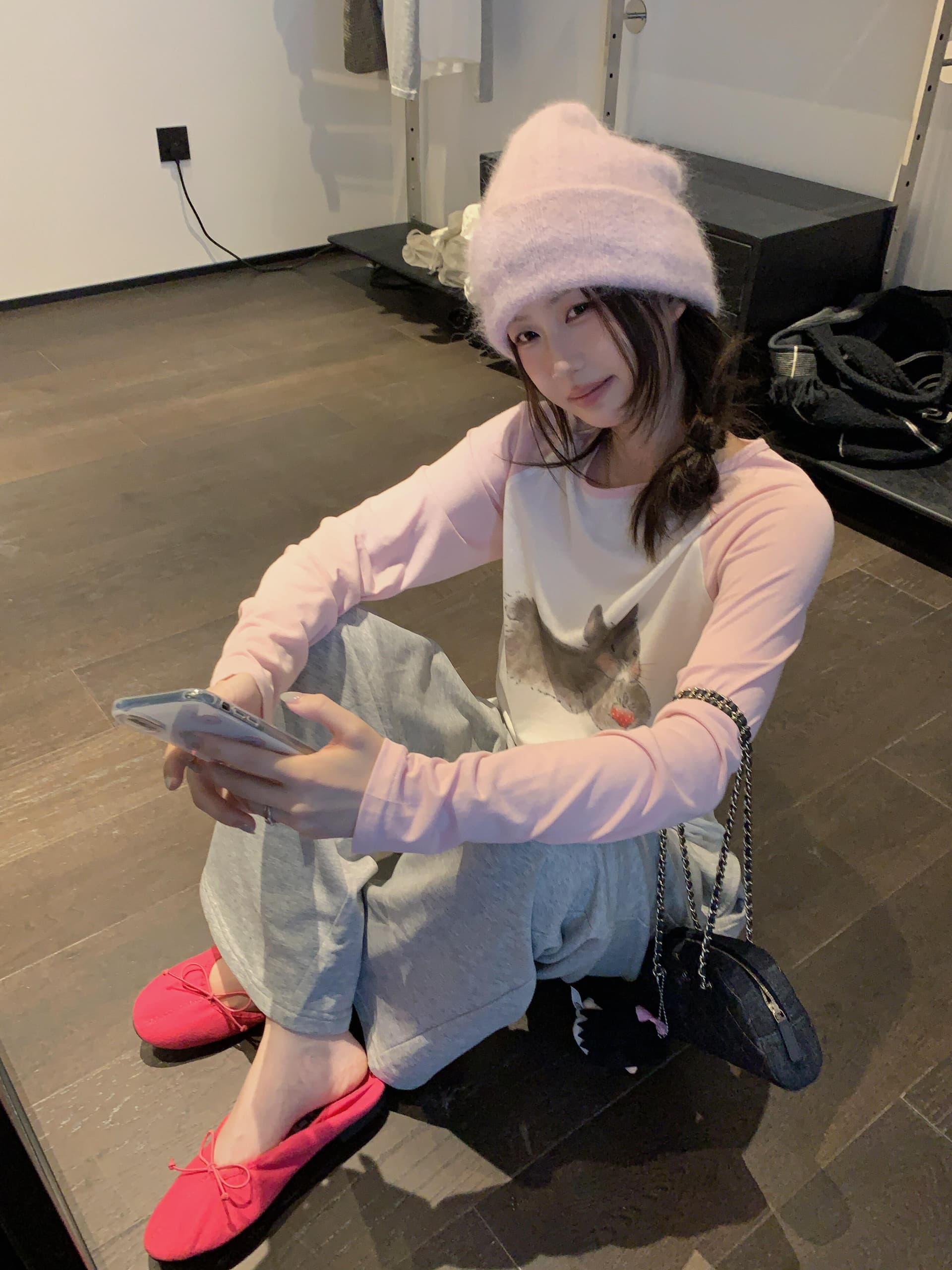 토끼 부서 소녀 연령 감소 만화 멩 토끼 프린트 패치워크 색상 긴팔 티셔츠 상세 이미지 3