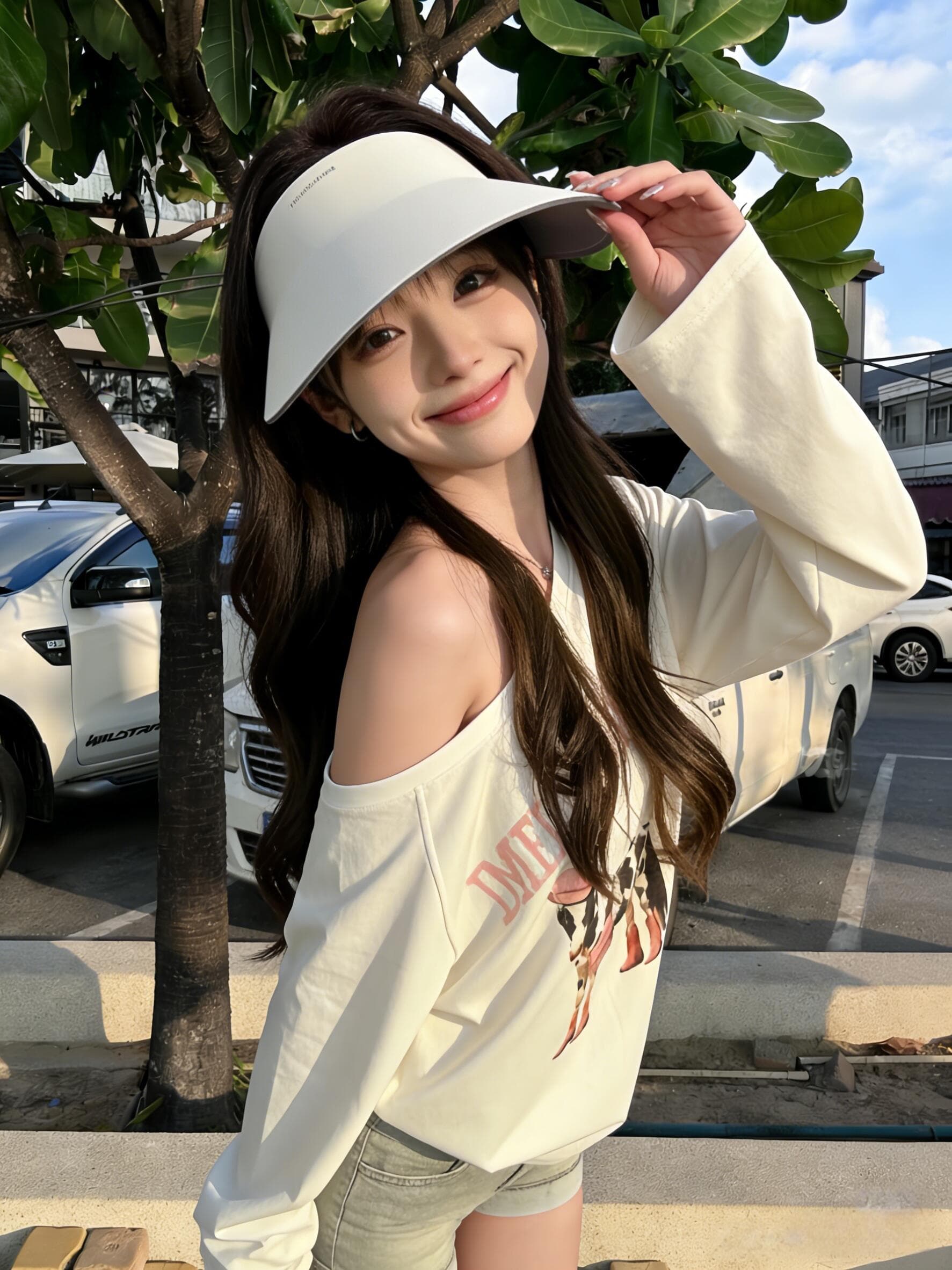 비스듬한 어깨 의류 여성 말의 해 작은 말 프린트 디자인 센스 루즈핏 핫걸 오프숄더 긴팔 티셔츠 이미지 3
