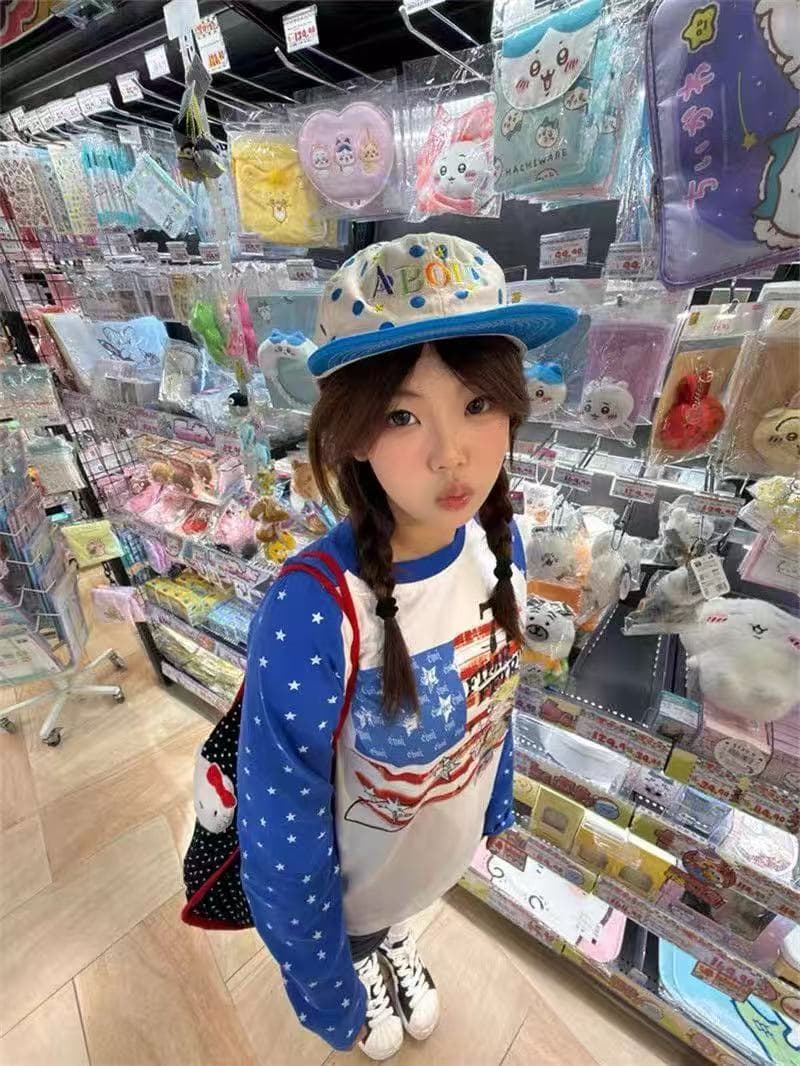 아메리칸 레트로 패치워크 배색 알파벳 긴팔 티셔츠 여성 가을 루즈핏 느긋한 디자인 센스 다용도 캐주얼 맨위 이미지 3