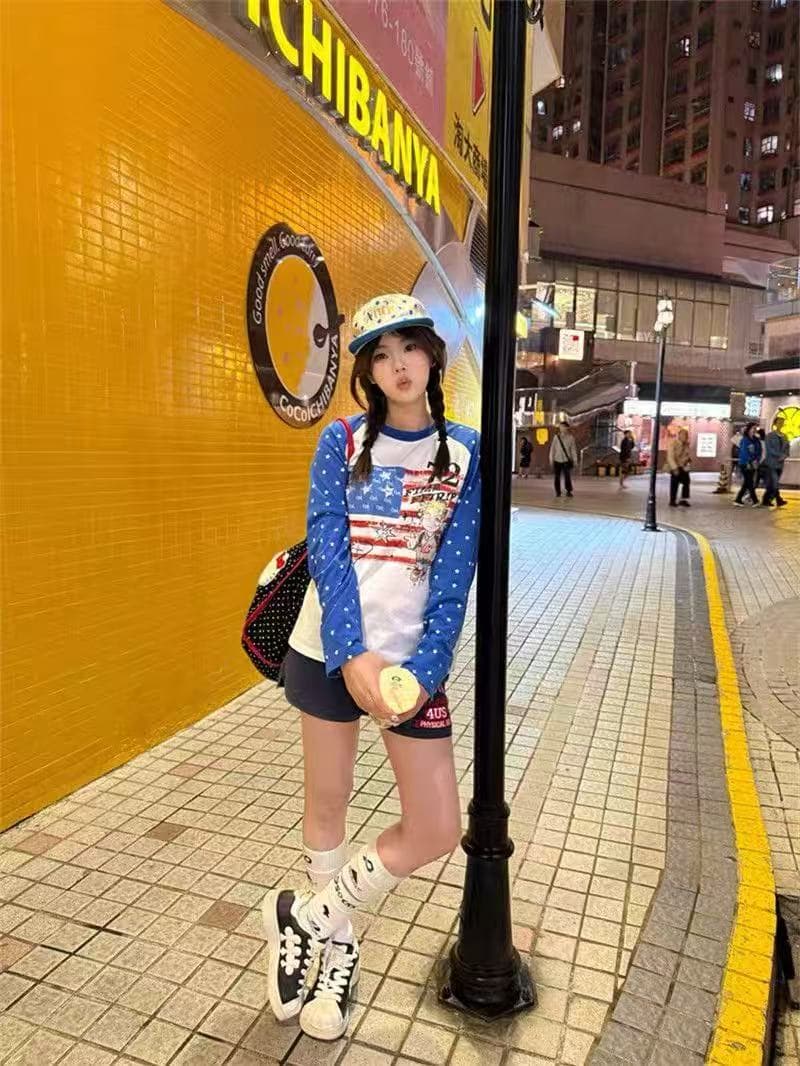 아메리칸 레트로 패치워크 배색 알파벳 긴팔 티셔츠 여성 가을 루즈핏 느긋한 디자인 센스 다용도 캐주얼 맨위 상세 이미지 5
