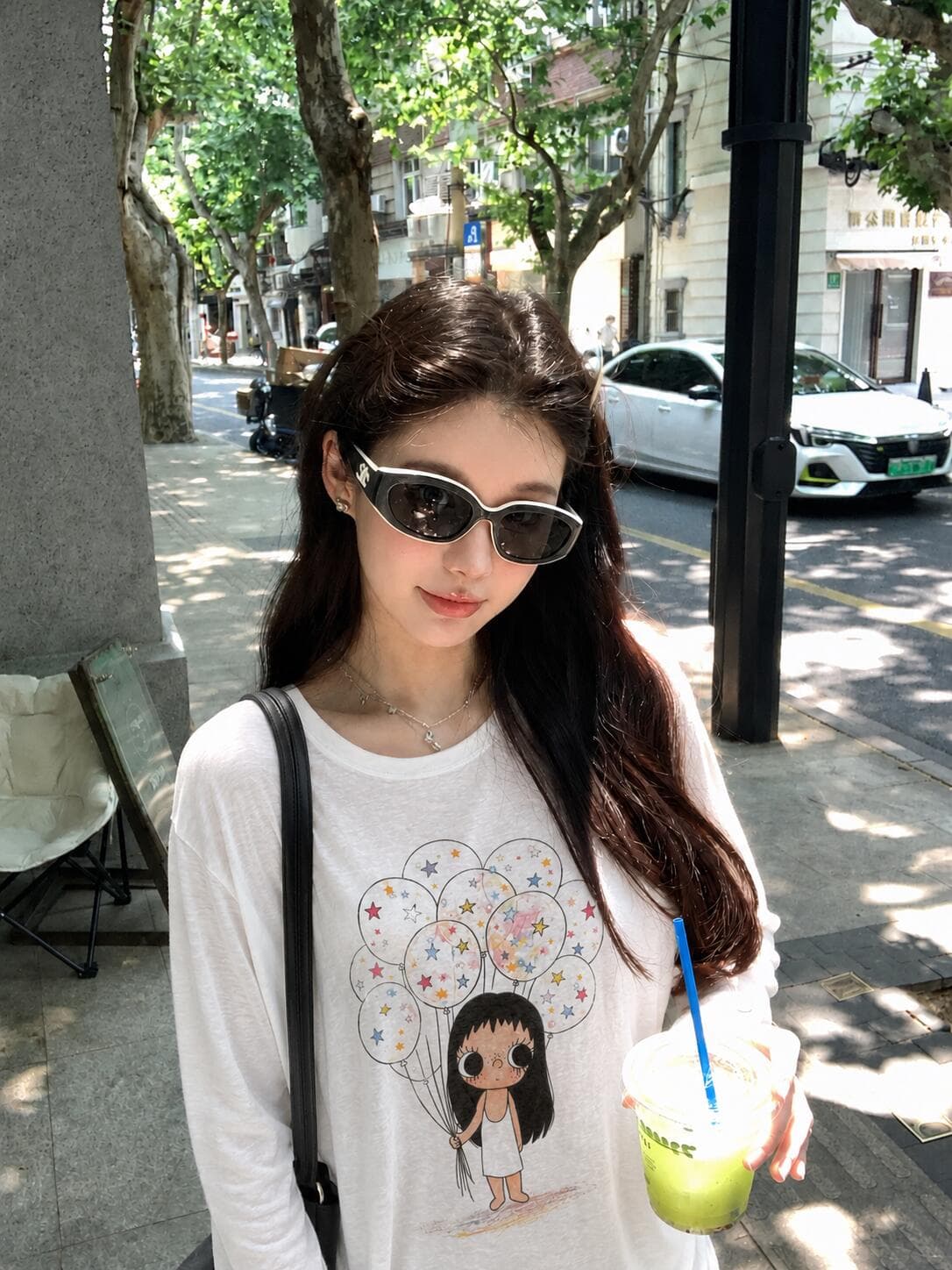 한 부서 작은 옥 프린트 반팔 벨트 자외선 차단 소매 티셔츠 여성 다용도 디자인 센스 블라우스 루즈핏 느긋한 바람 맨위