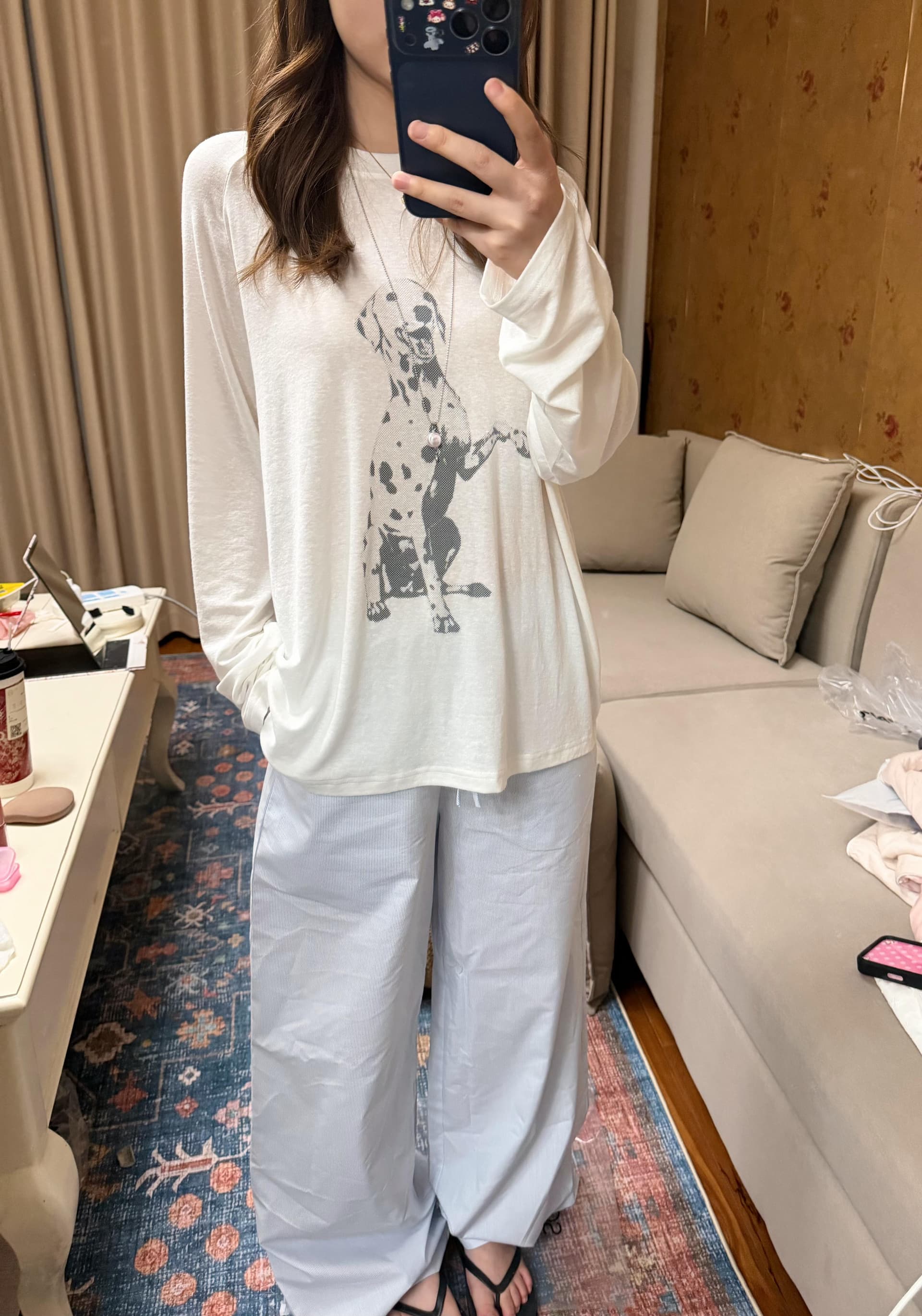 아메리칸 느긋한 달마 시안 프린트 블라우스 삽입 어깨 긴팔 티셔츠 여성 이른 가을 루즈핏 다용도 자외선 차단 만나는 맨위 이미지 4