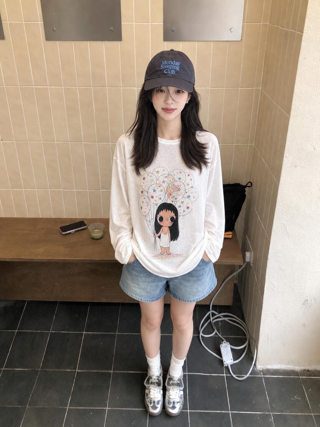 한 부서 작은 옥 프린트 반팔 벨트 자외선 차단 소매 티셔츠 여성 다용도 디자인 센스 블라우스 루즈핏 느긋한 바람 맨위