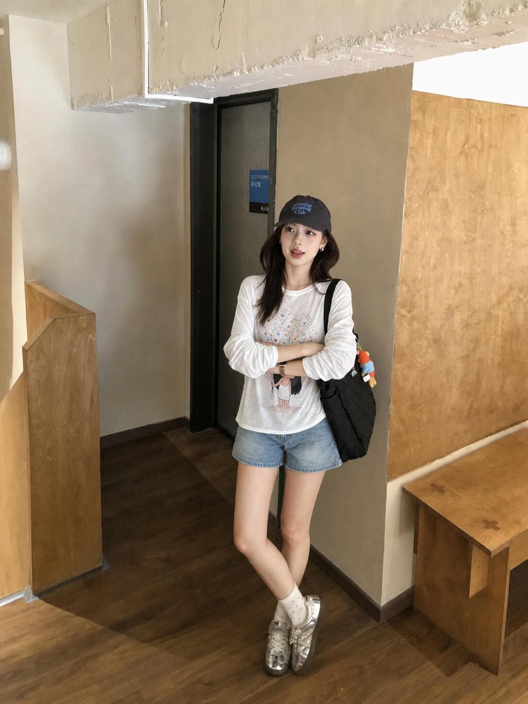 한 부서 작은 옥 프린트 반팔 벨트 자외선 차단 소매 티셔츠 여성 다용도 디자인 센스 블라우스 루즈핏 느긋한 바람 맨위 이미지 4