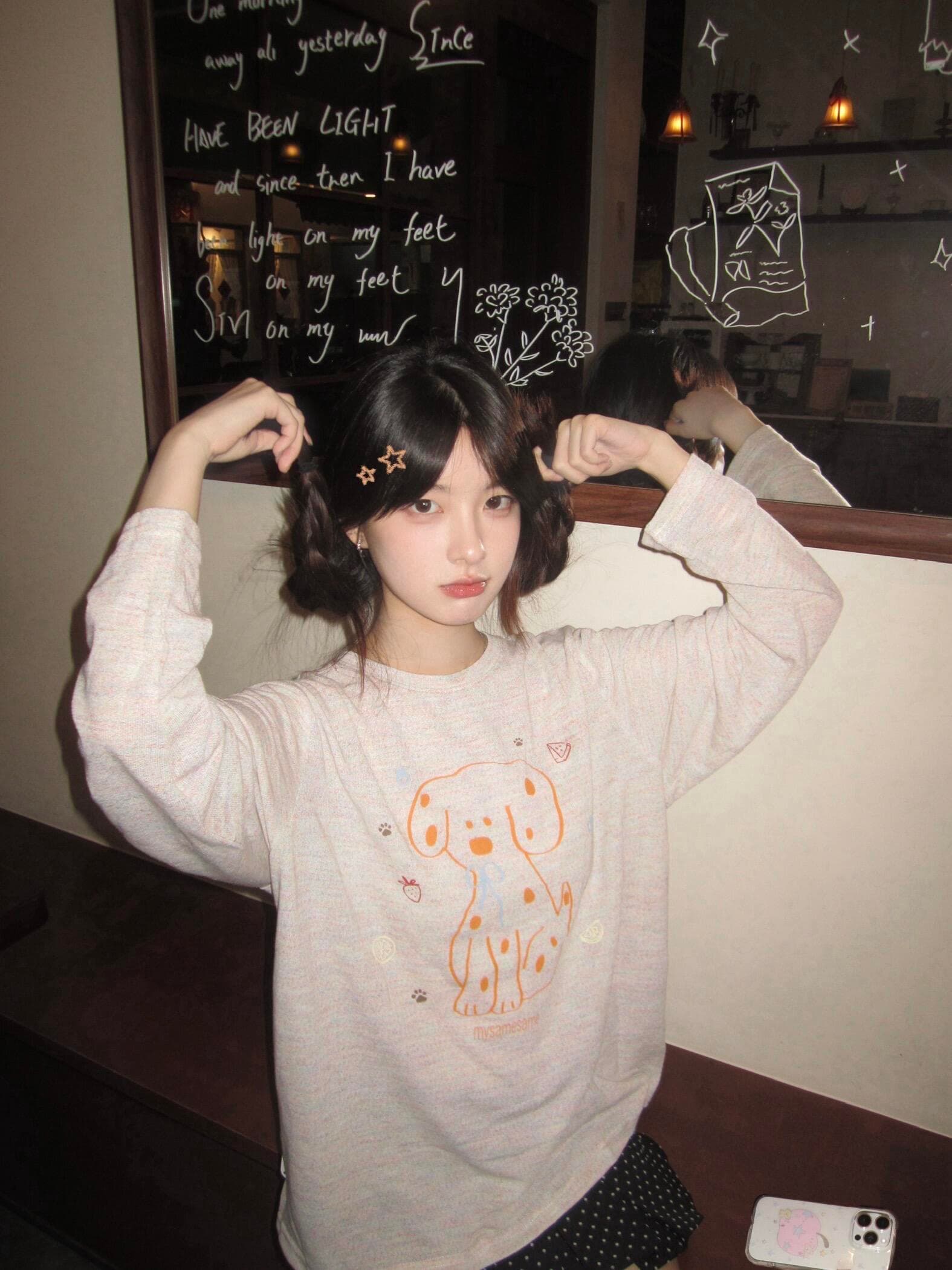 아메리칸 레트로 달마 시안 프린트 라운드 넥 긴팔 블라우스 티셔츠 여성 여름 루즈핏 얇고 가벼운 통기성 자외선 차단 맨위 이미지 2