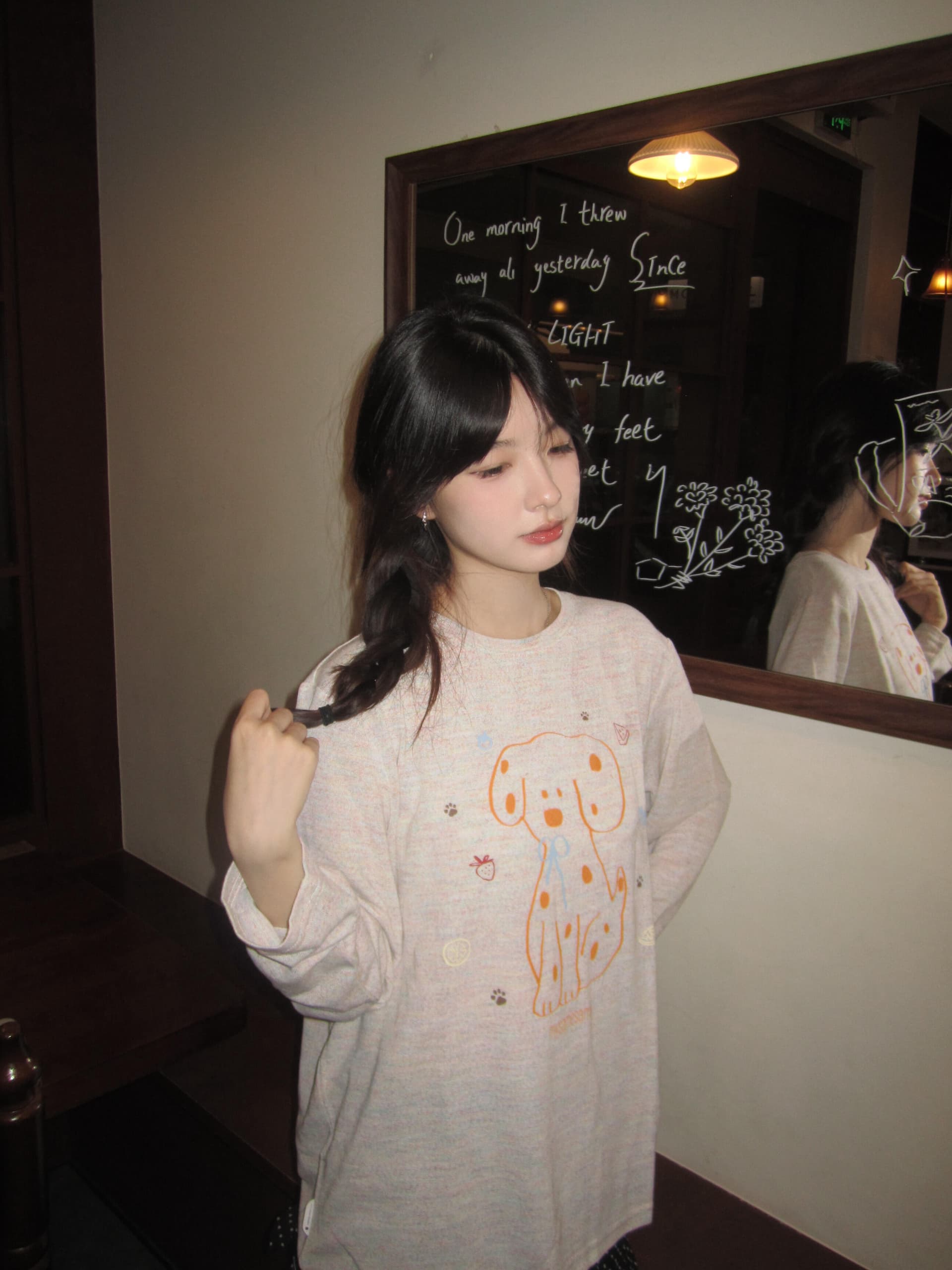 아메리칸 레트로 달마 시안 프린트 라운드 넥 긴팔 블라우스 티셔츠 여성 여름 루즈핏 얇고 가벼운 통기성 자외선 차단 맨위 이미지 4