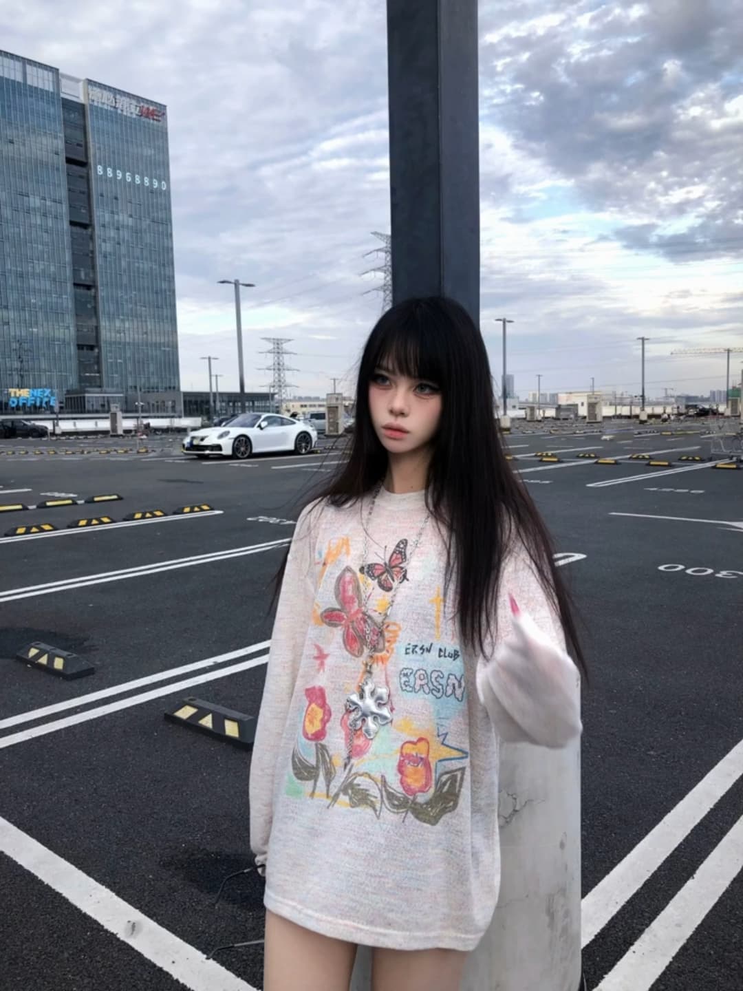 꽃무늬 나비 페인팅 블라우스 얇은 스타일 물리학 자외선 차단 남녀 국가 트렌디 웃음 하 트렌드 외출용 긴팔 맨위 상세 이미지 2