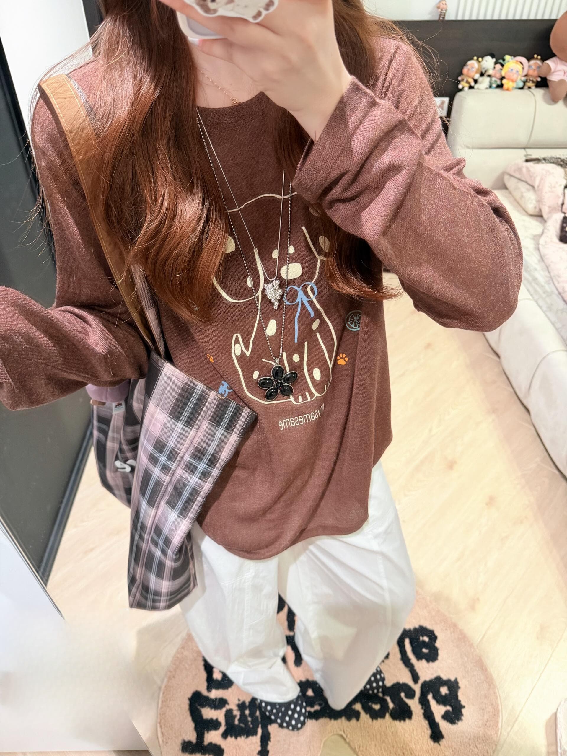 한국 스타일 소금 부서 귀여운 강아지 프린트 라운드 넥 긴팔 티셔츠 여성 여름 루즈핏 캐주얼 자외선 차단 블라우스 맨위 서비스 상세 이미지 5