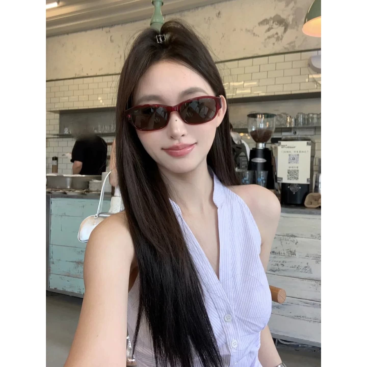 순수한 욕망 민소매 행침 목 여성 셔츠 여름 반신 스커트 투피스 세트 이미지 3
