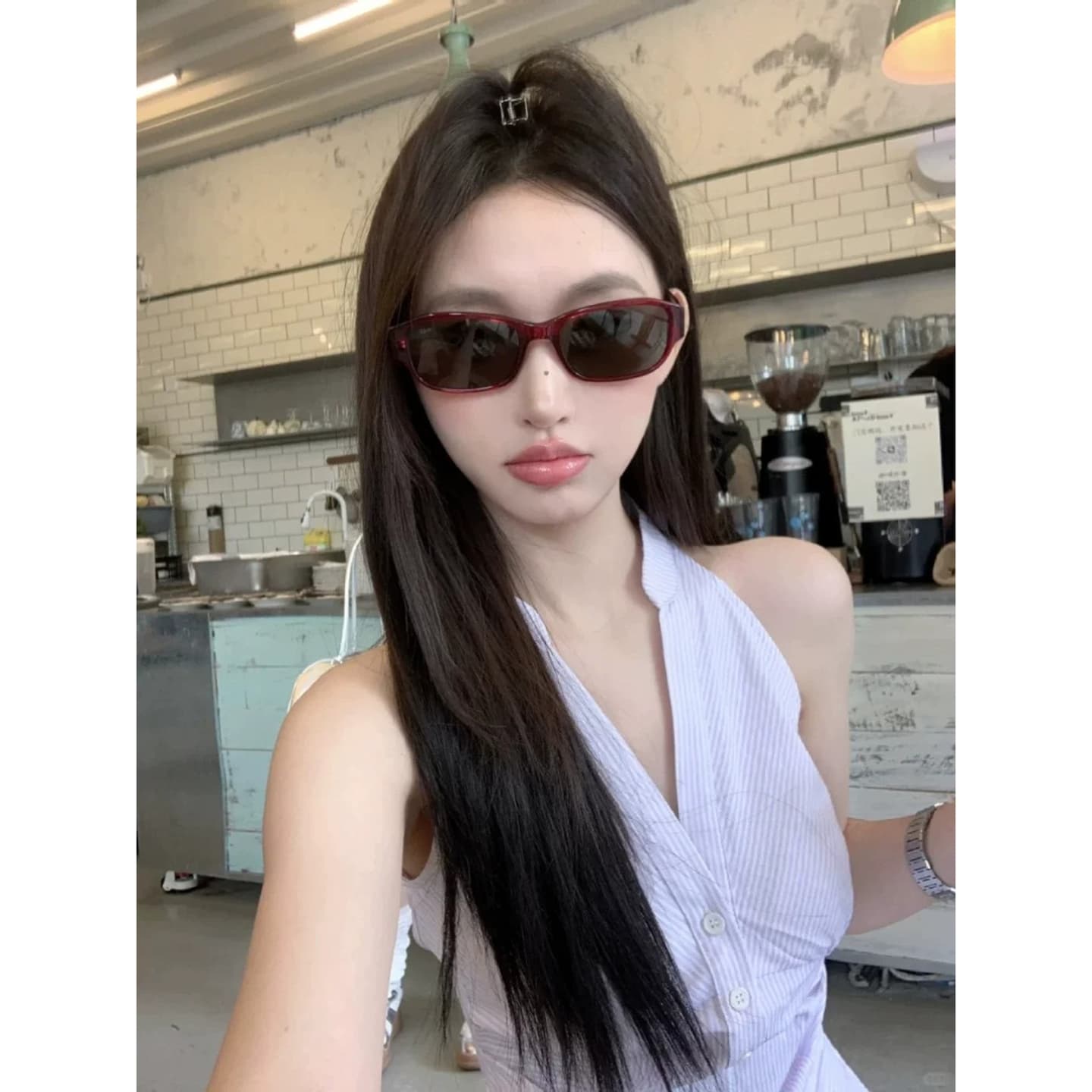 순수한 욕망 민소매 행침 목 여성 셔츠 여름 반신 스커트 투피스 세트 상세 이미지 2