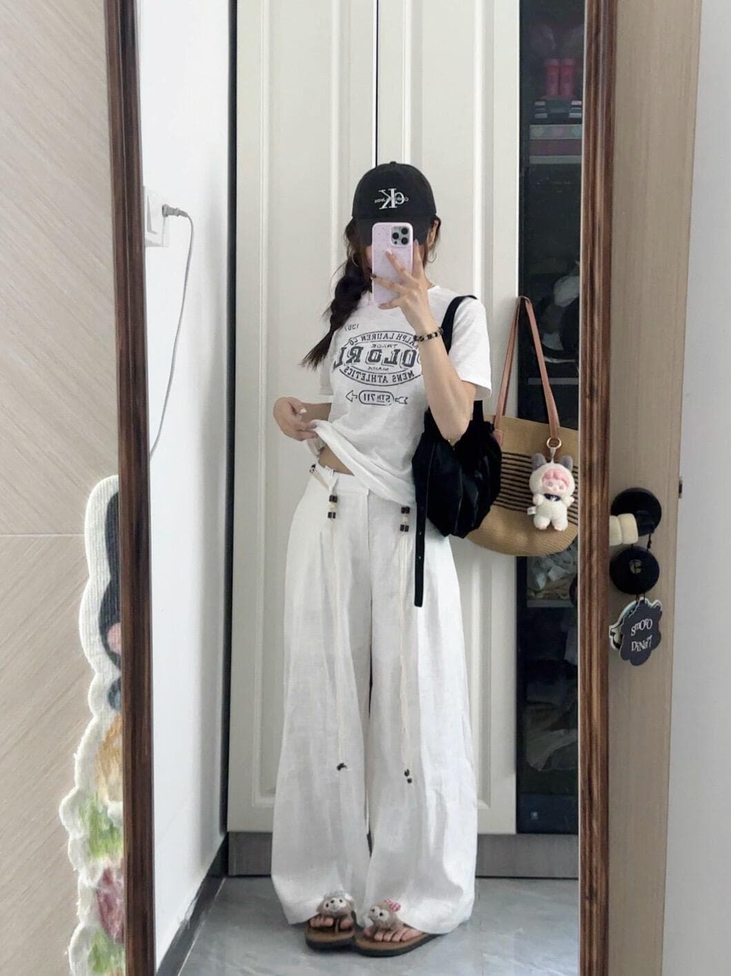 아메리칸 레트로 대나무 마디 면 프린트 반팔 티셔츠 여성 여름 새로운 맨위 루즈핏 이미지 2