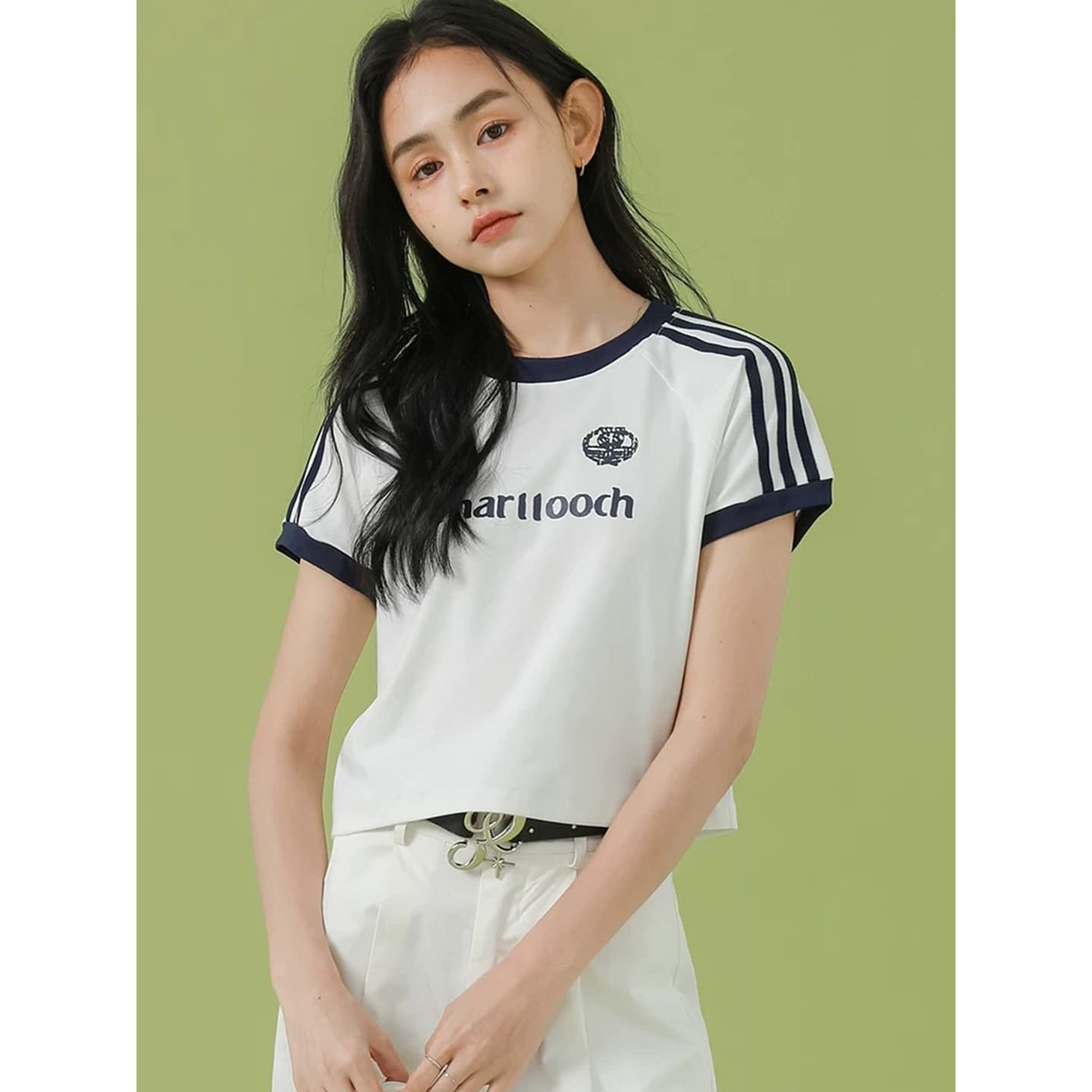 반팔 티셔츠 여성 배색 패치워크 프린트 순수한 욕망 품격 맨위 이미지 4