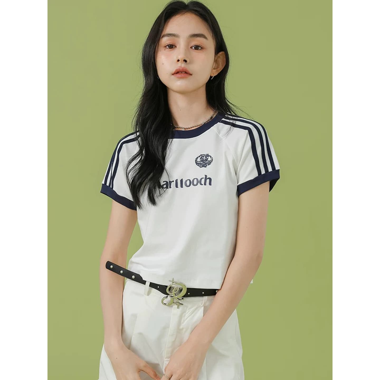 반팔 티셔츠 여성 배색 패치워크 프린트 순수한 욕망 품격 맨위 상세 이미지 2