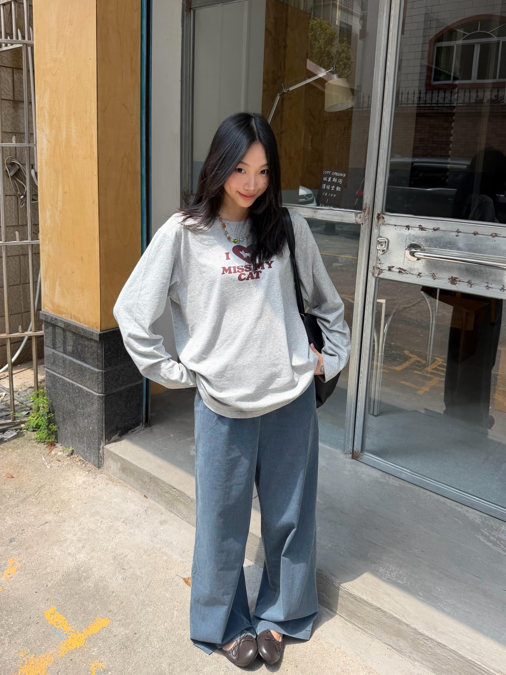 레트로 하트 강아지 프린트 긴팔 티셔츠 여성 가을 루즈핏 캐주얼 다용도 Chic 맨위 상세 이미지 1