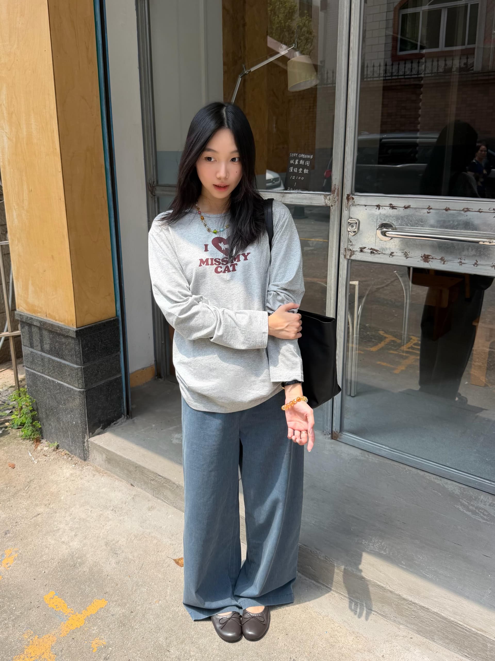 레트로 하트 강아지 프린트 긴팔 티셔츠 여성 가을 루즈핏 캐주얼 다용도 Chic 맨위 상세 이미지 2